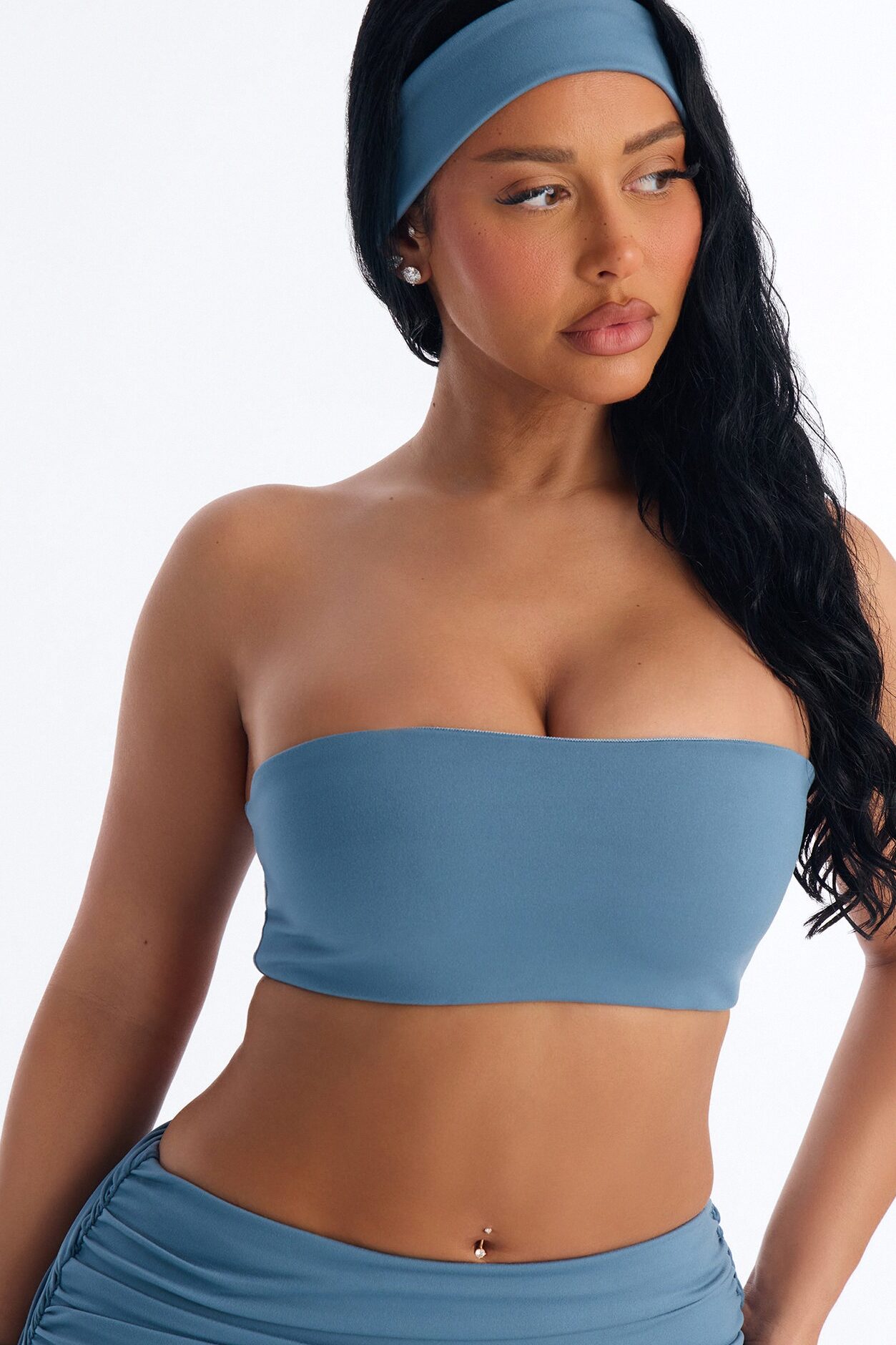 Bianca Matte Form Double Lined Fold Over Maxi Skirt Set - Denim