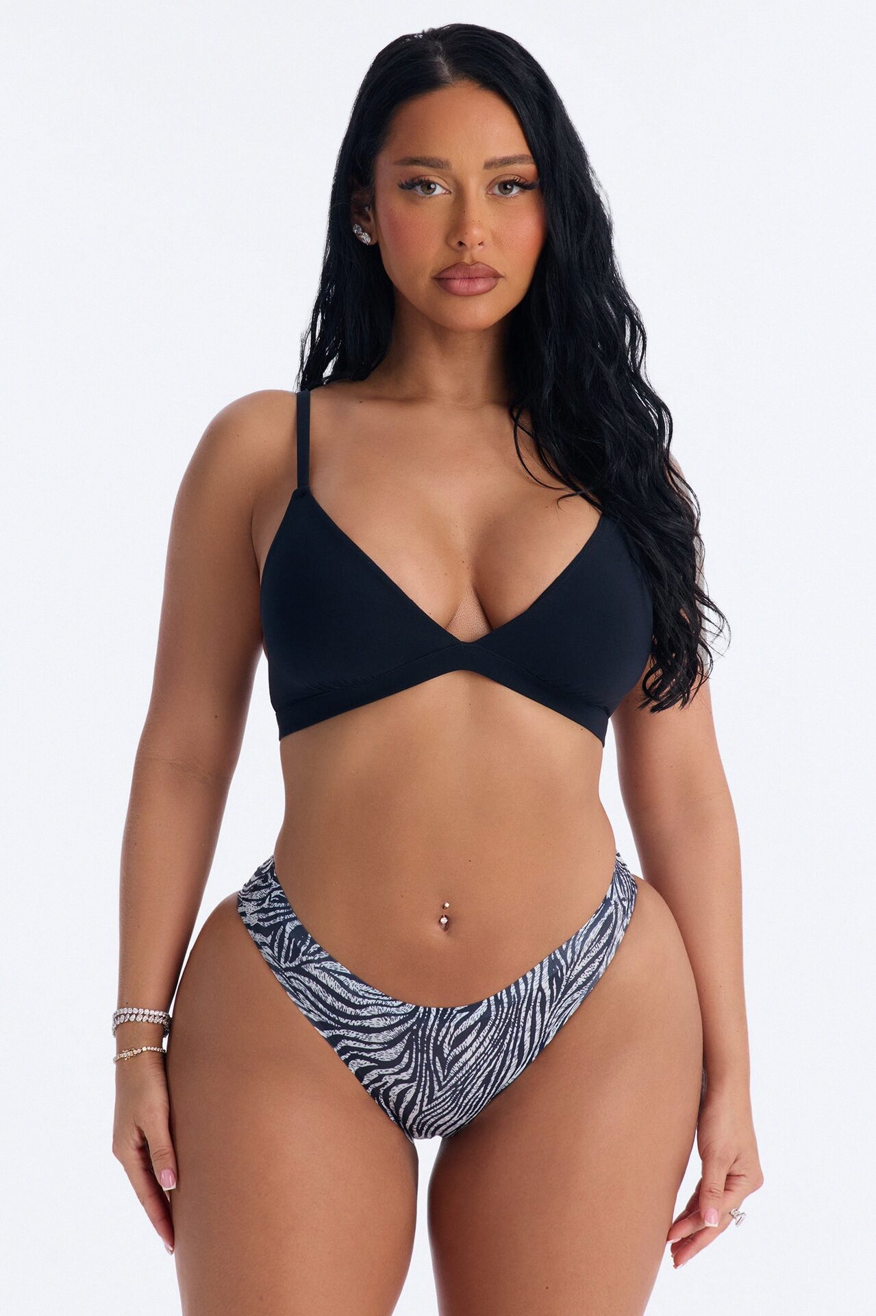 No Show Microfiber Smooth Zebra Brazilian Panty - Black/White