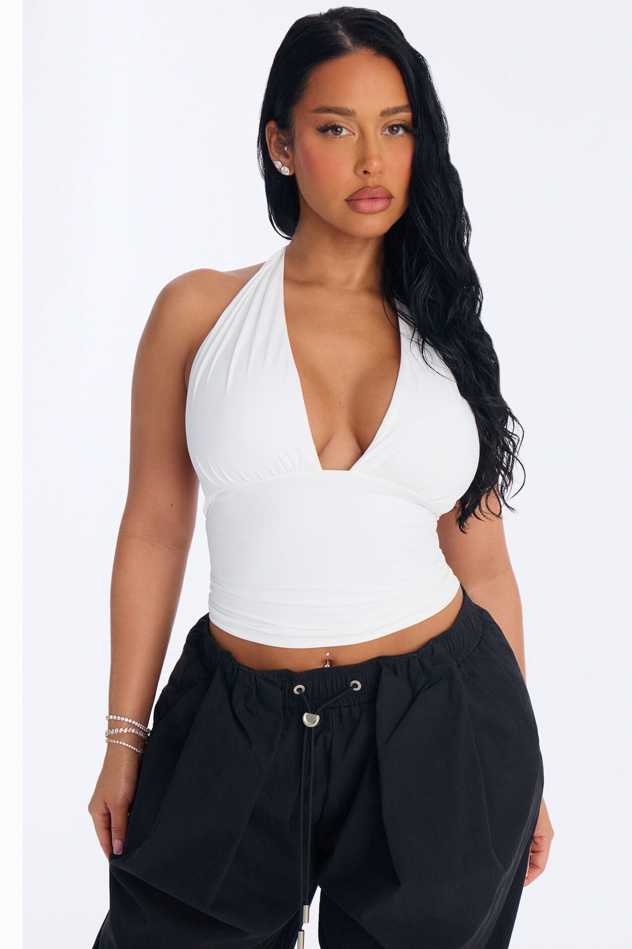 Second Skin Knot Backless Halter Top - White