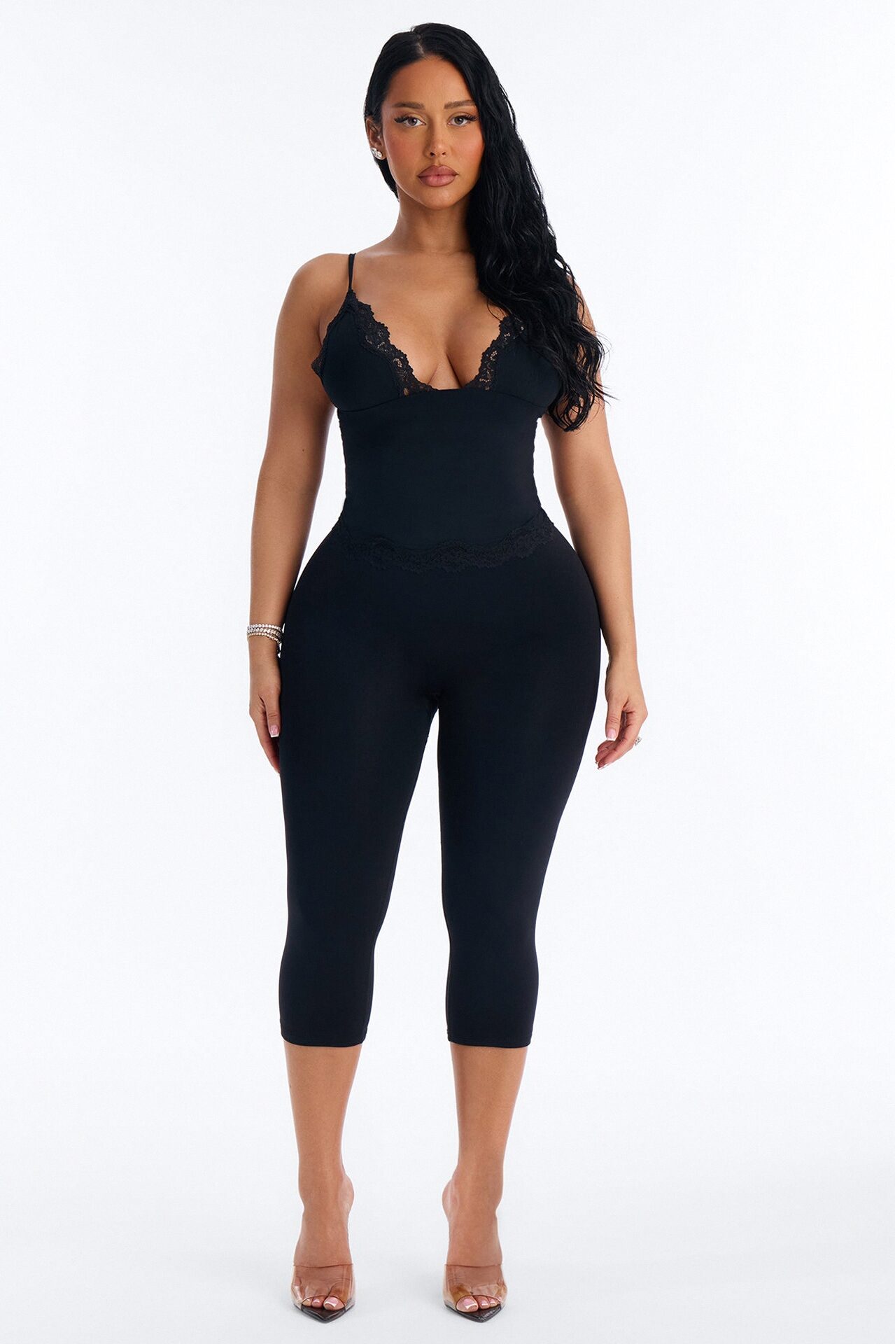Second Skin Double Lined Lace Trim Cami Top - Black
