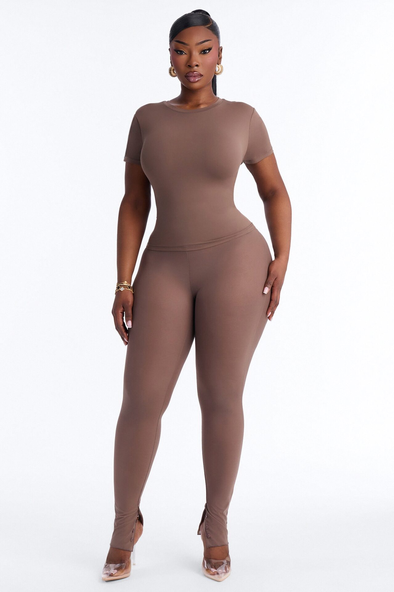 Second Skin Double Lined Short Sleeve Top - Brown