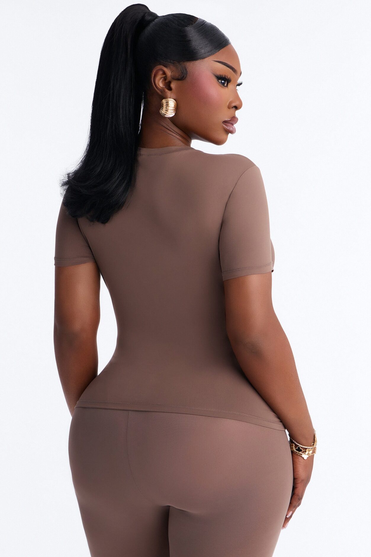 Second Skin Double Lined Short Sleeve Top - Brown
