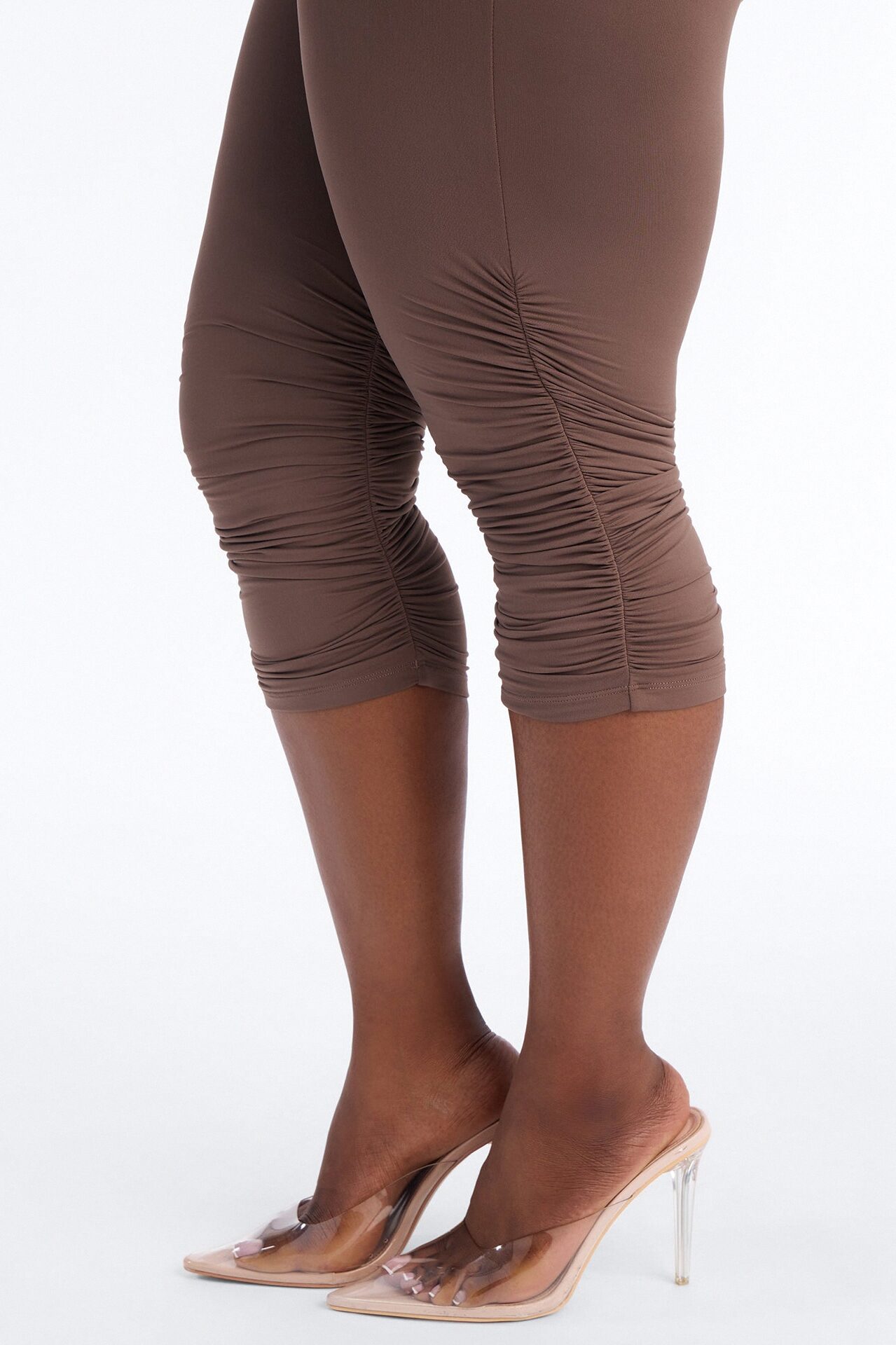 Second Skin Double Lined Ruched Low Rise Capri Legging - Brown