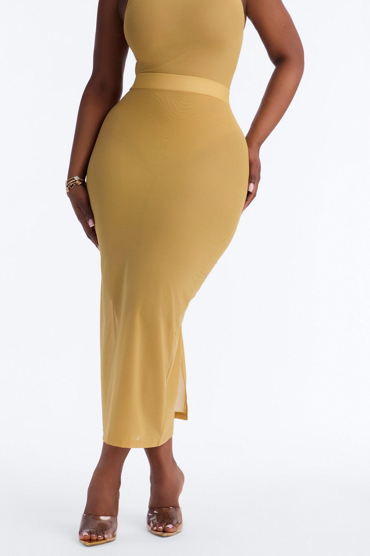 Power Mesh Midi Pencil Skirt - Honey