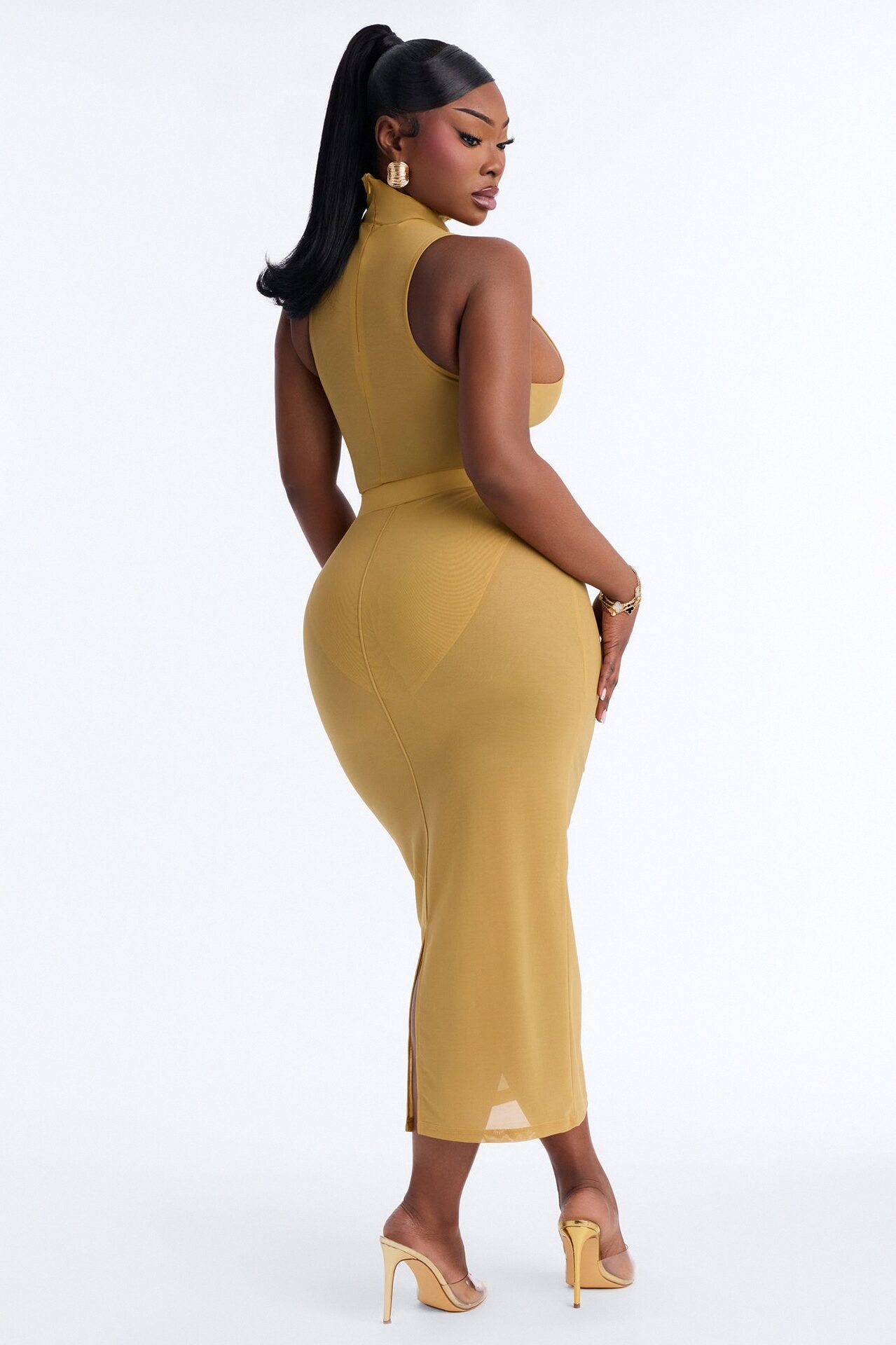 Power Mesh Midi Pencil Skirt - Honey