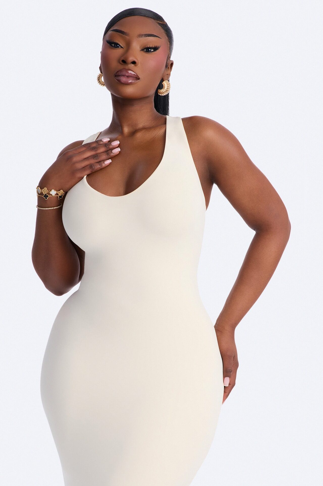 Second Skin Double Lined U Neck Racerback Maxi Dress - Bone