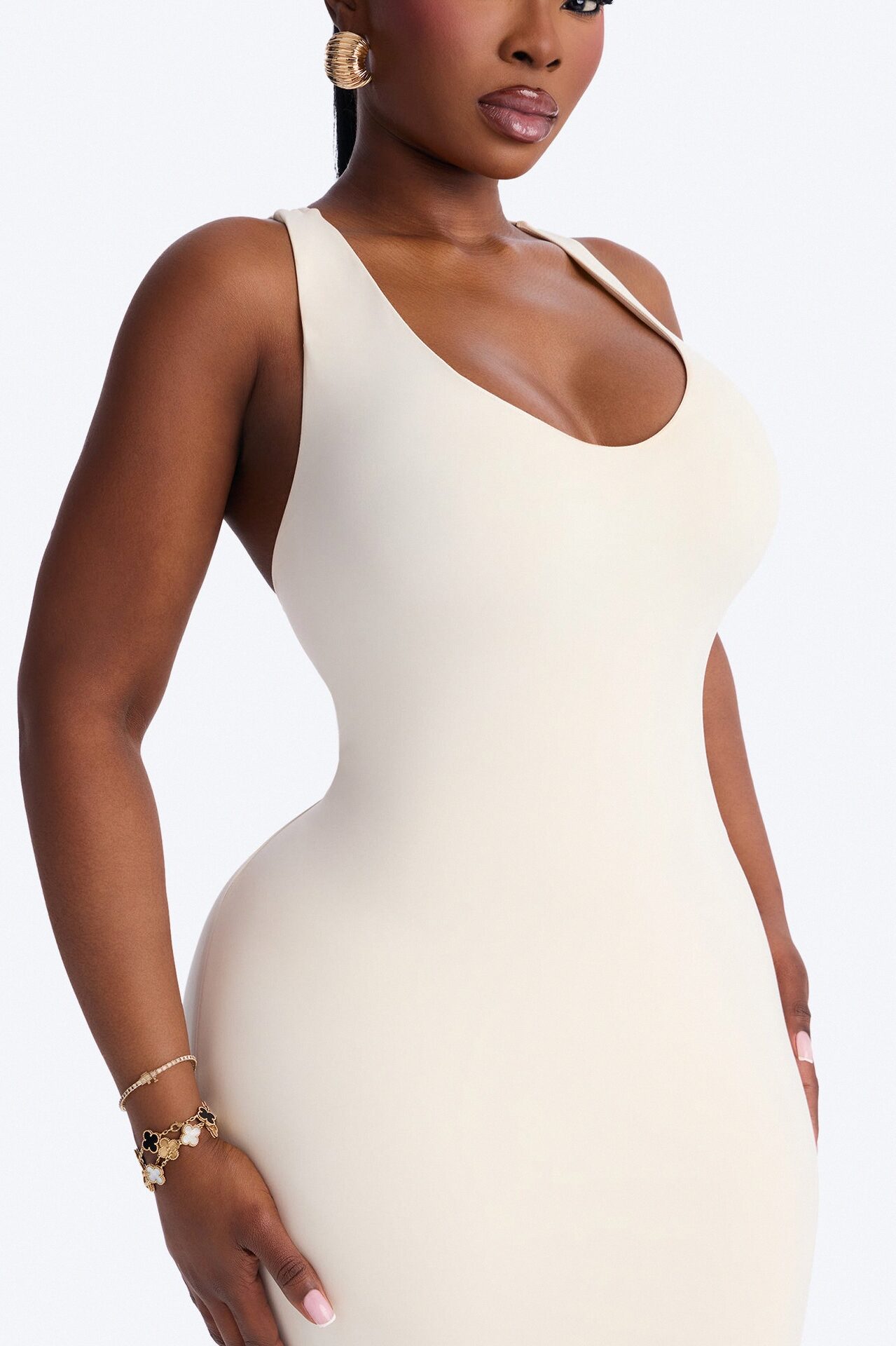 Second Skin Double Lined U Neck Racerback Maxi Dress - Bone