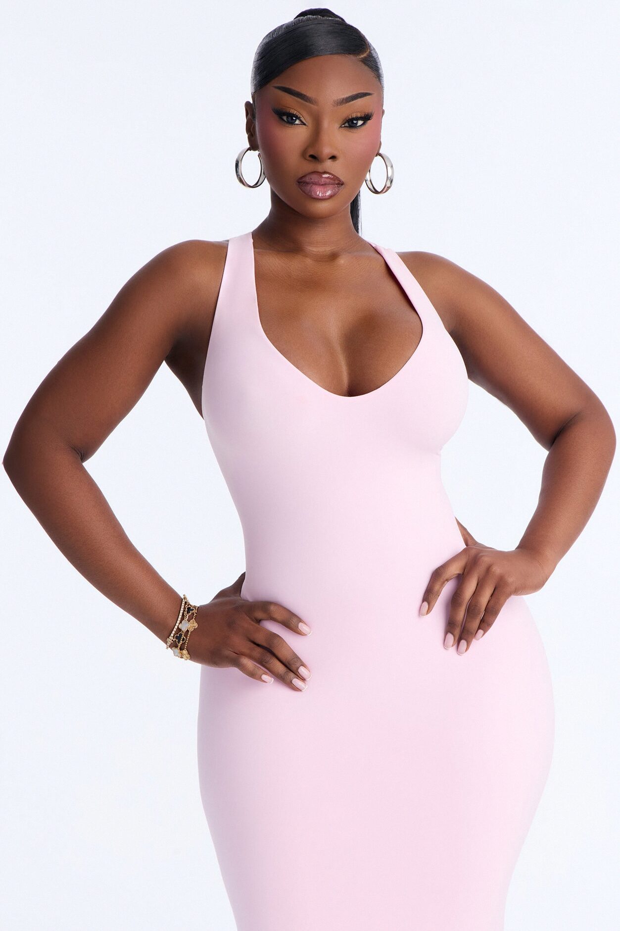 Second Skin Double Lined U Neck Racerback Maxi Dress - Light Pink