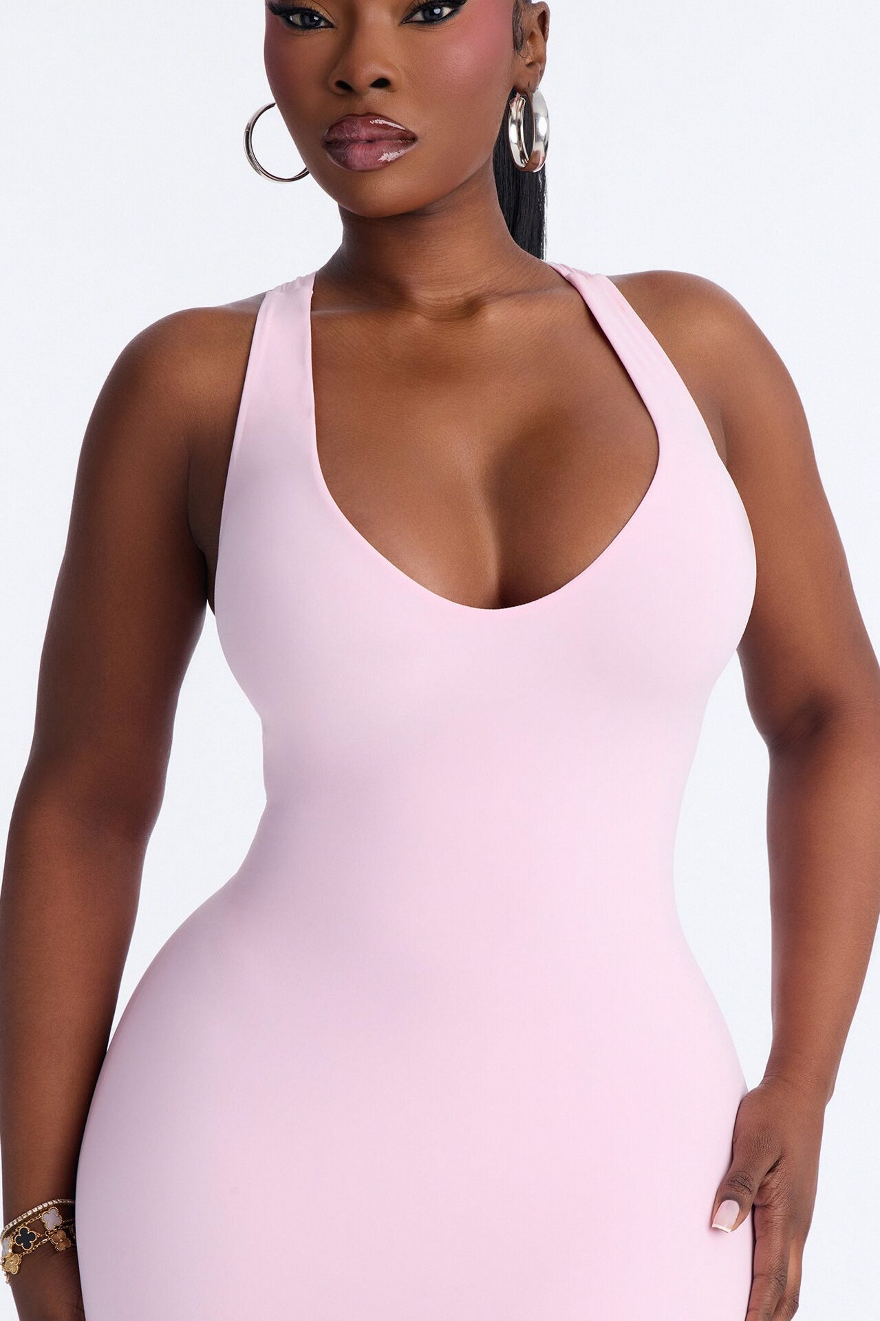 Second Skin Double Lined U Neck Racerback Maxi Dress - Light Pink