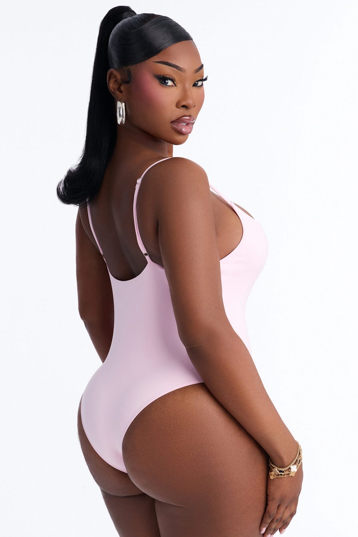 Second Skin Double Lined Square Neck Cami Bodysuit - Light Pink
