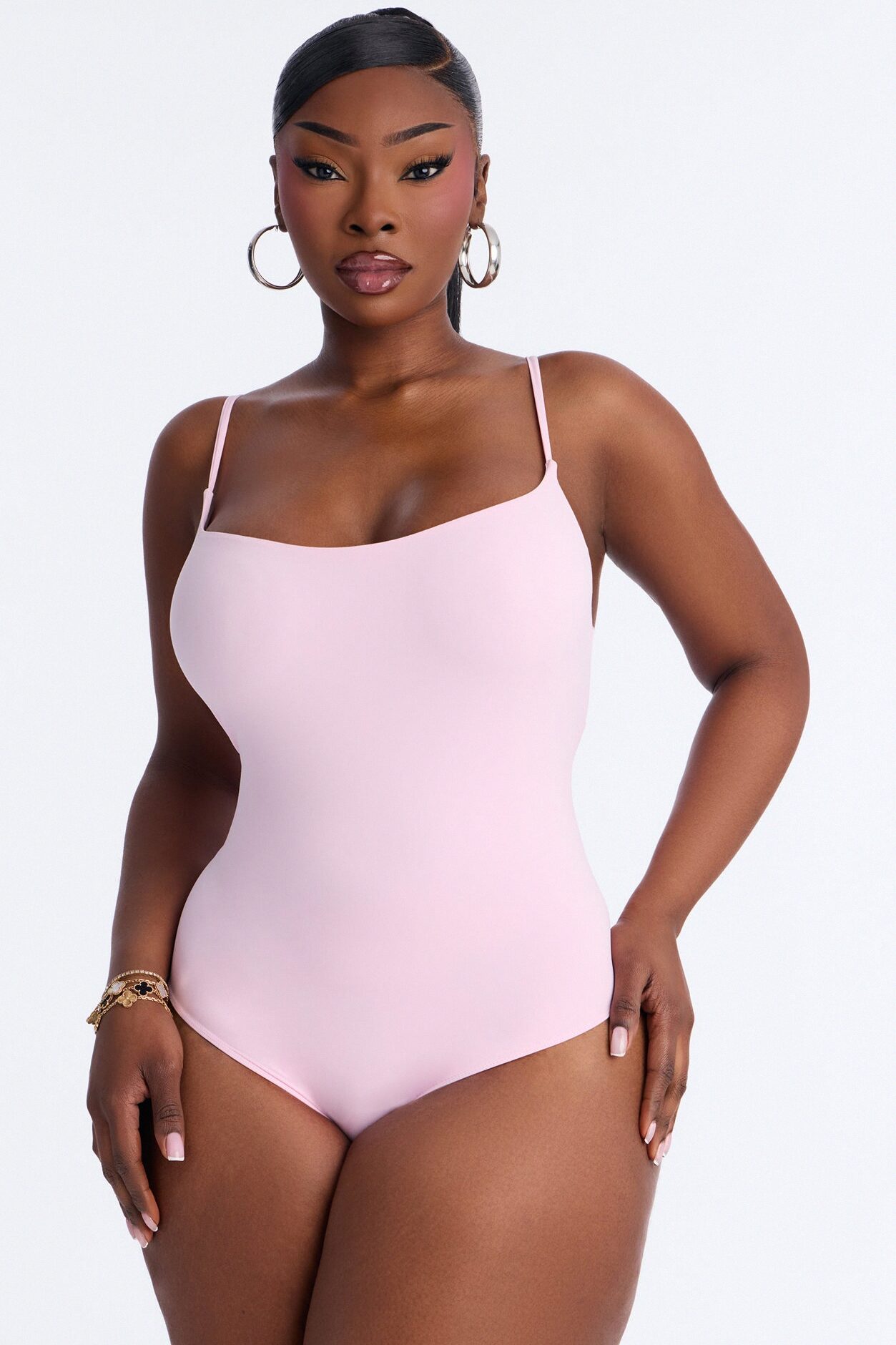 Second Skin Double Lined Square Neck Cami Bodysuit - Light Pink