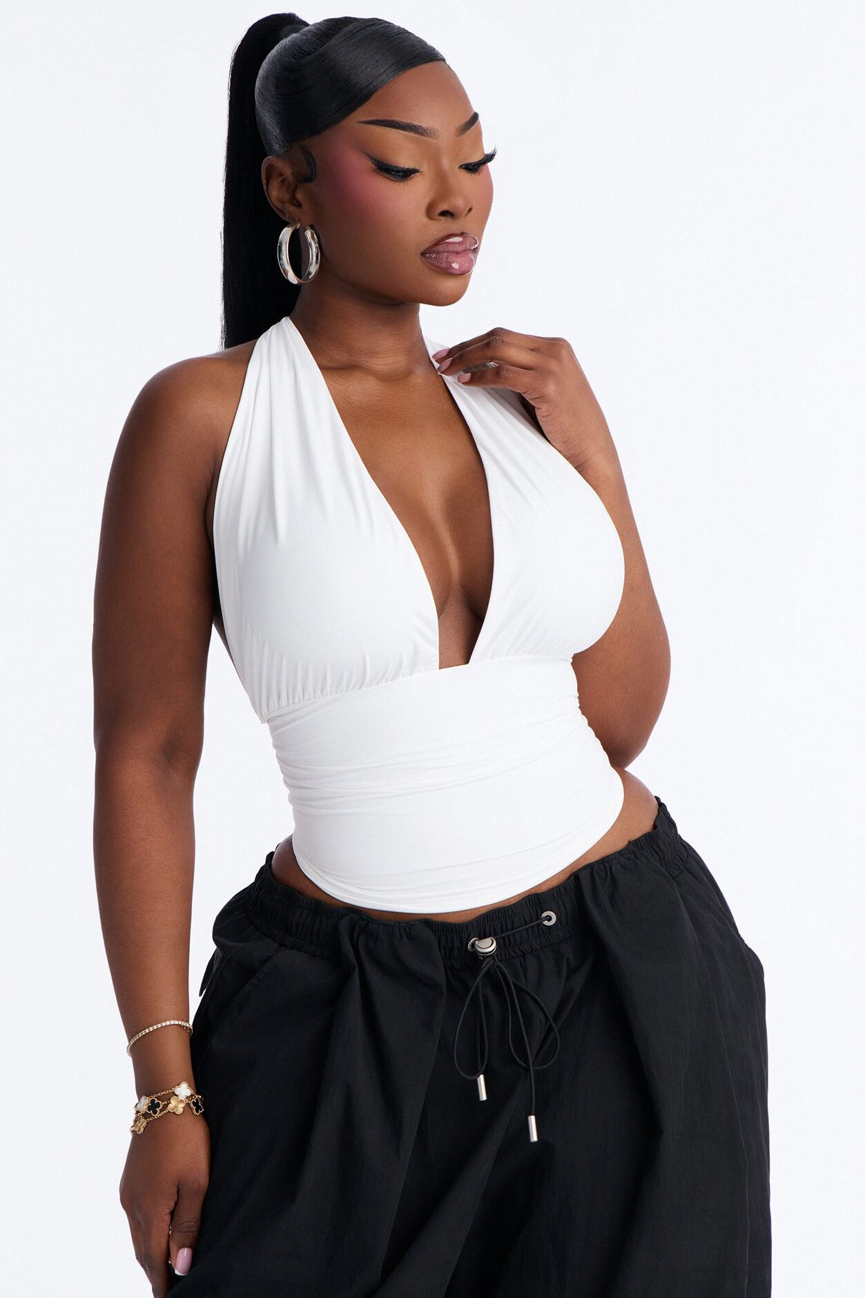 Second Skin Knot Backless Halter Top - White