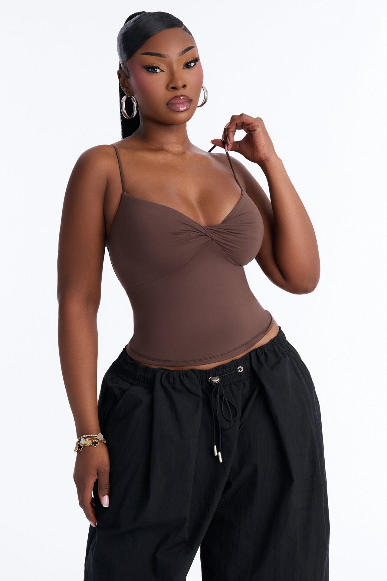 Second Skin Double Lined Twist Cami - Chocolate