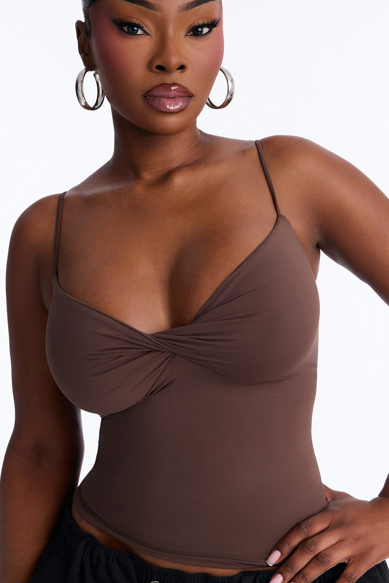 Second Skin Double Lined Twist Cami - Chocolate