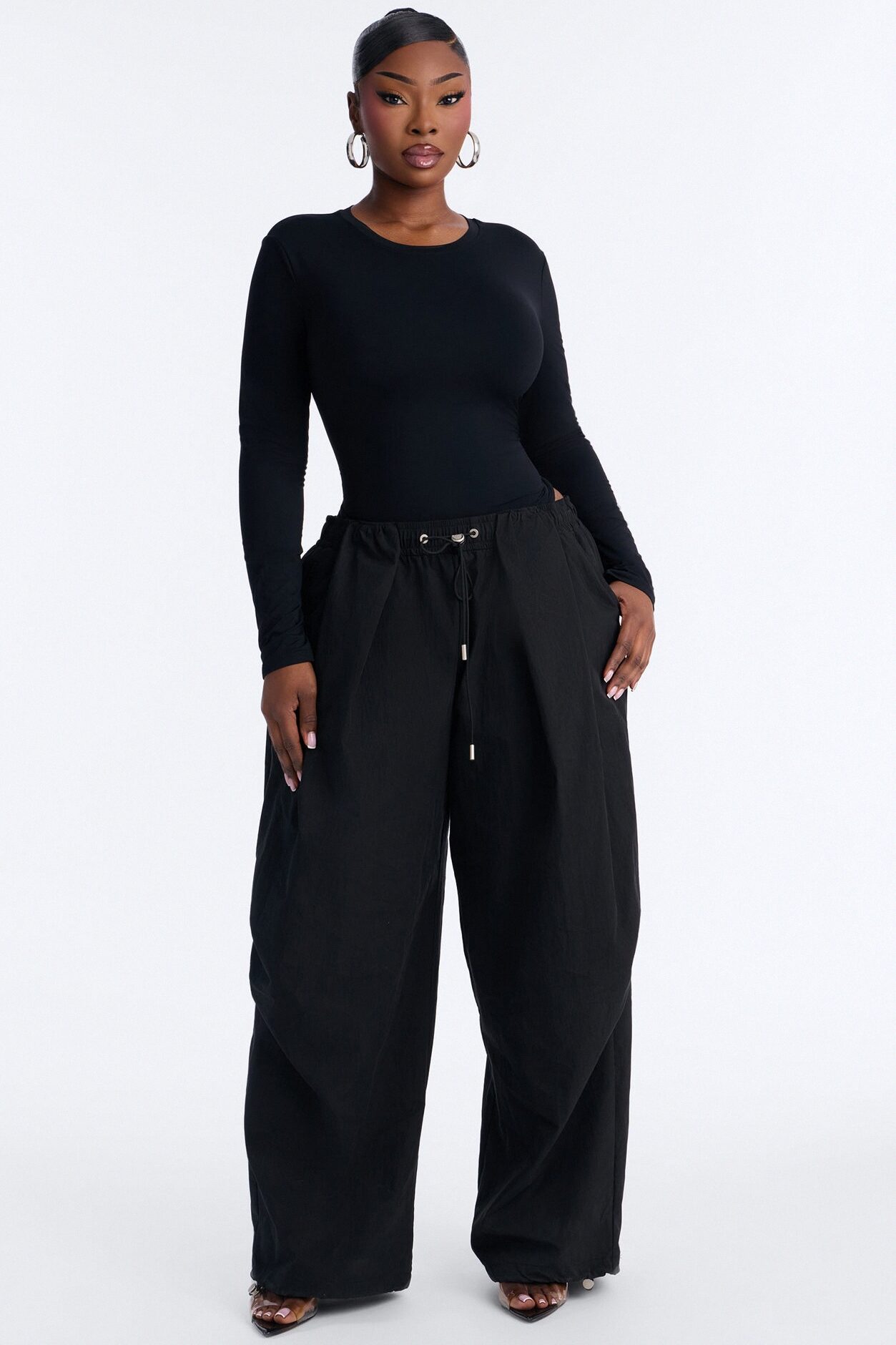 Second Skin Double Lined Crew Neck Long Sleeve Bodysuit - Black