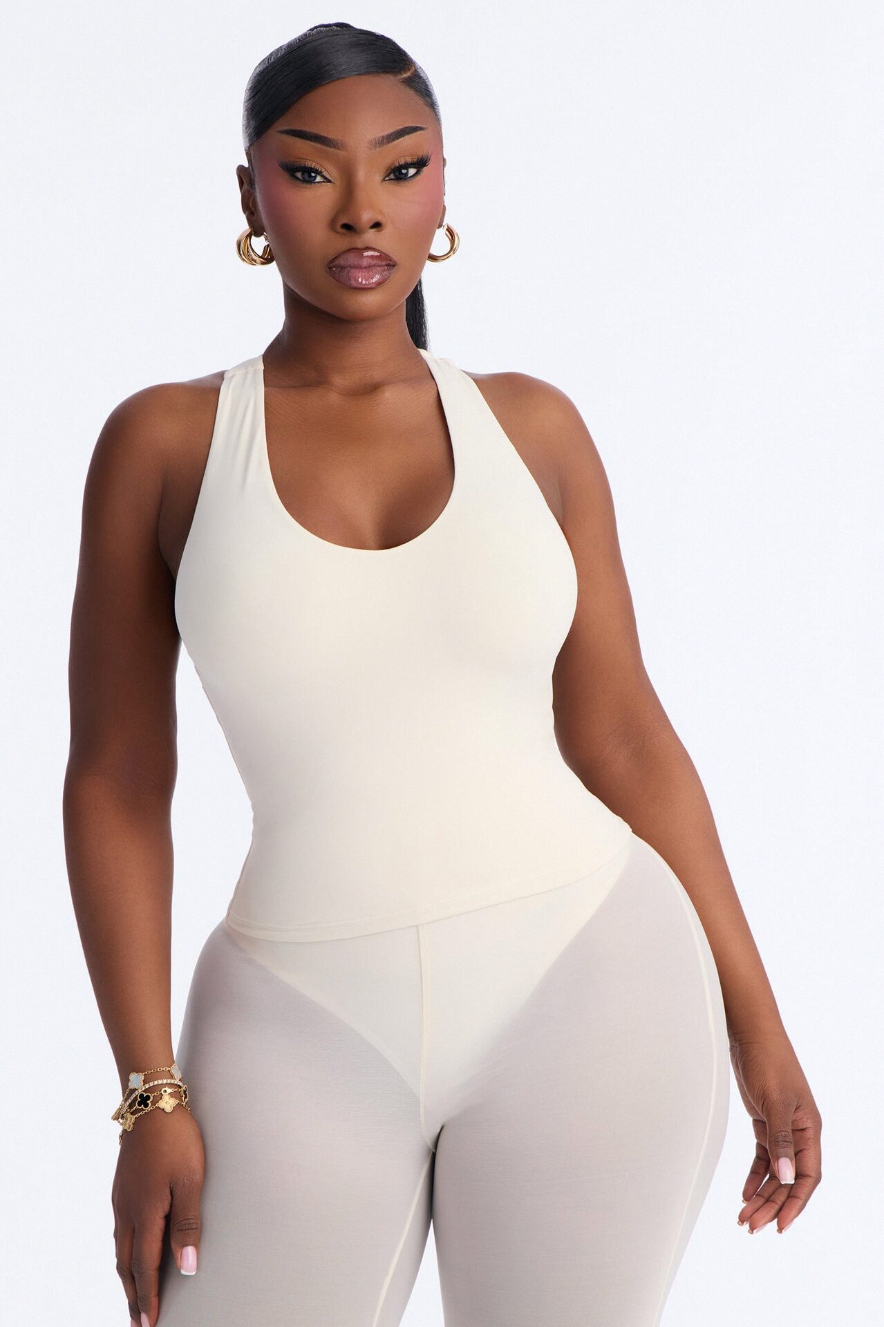 Second Skin Double Lined U Neck Racerback Top - Bone