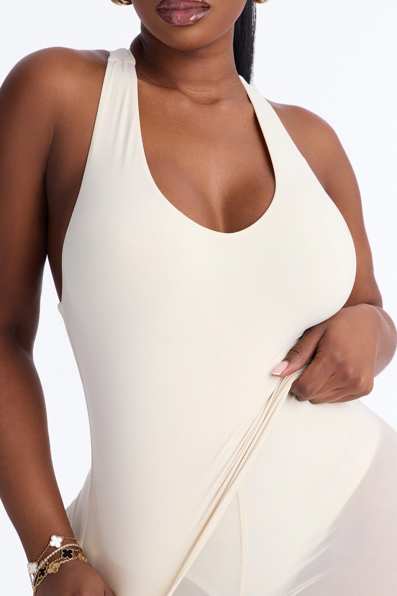 Second Skin Double Lined U Neck Racerback Top - Bone