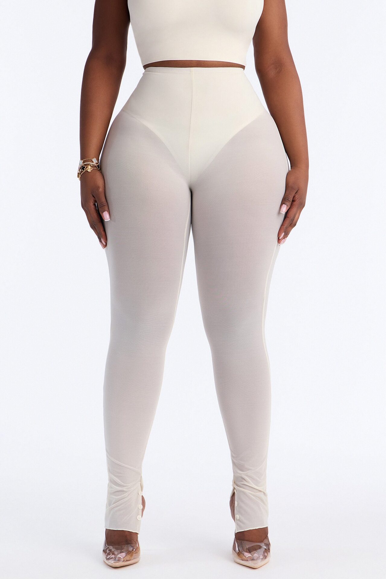 Power Mesh High Waisted Leggings - Bone