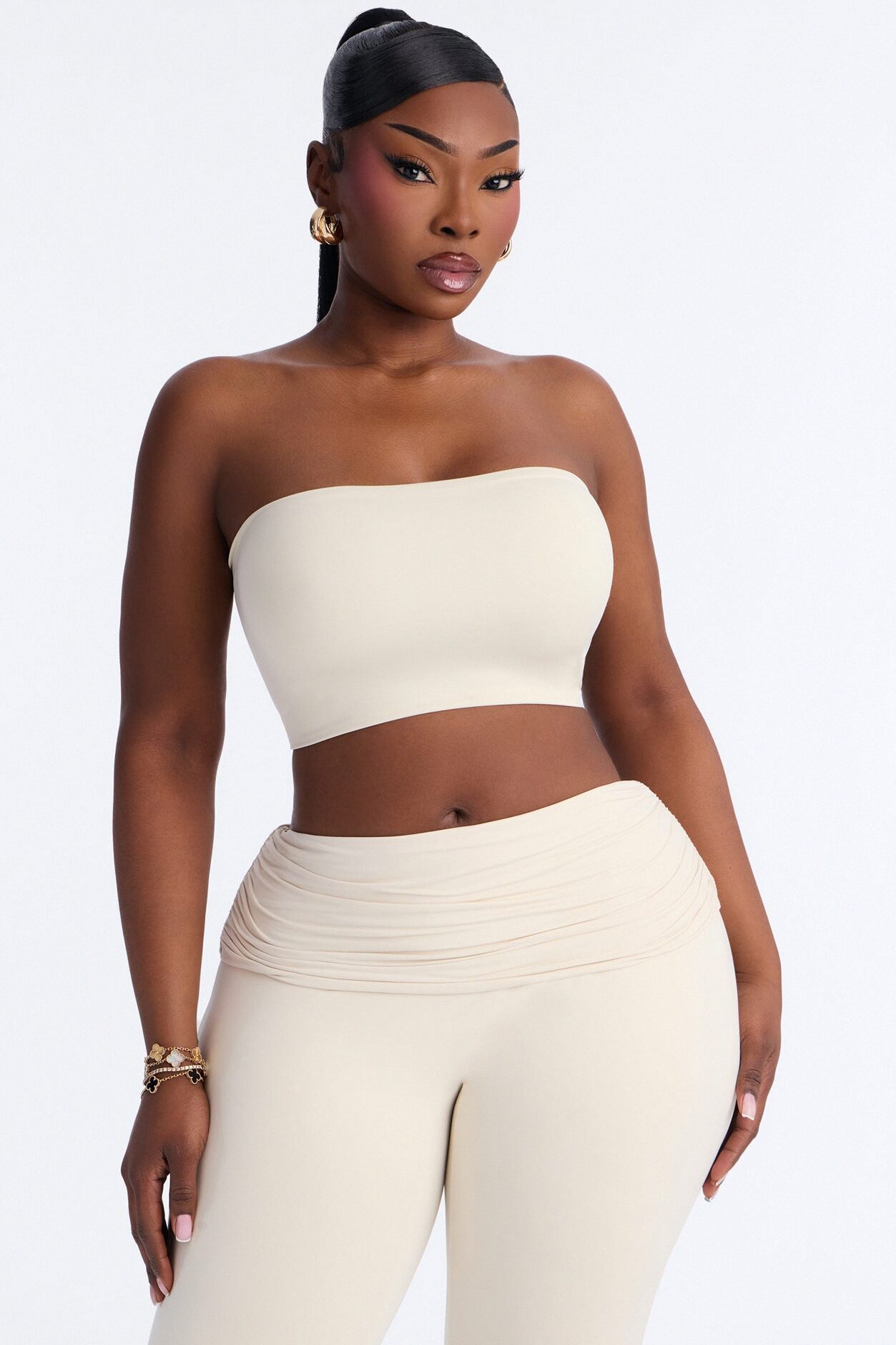 Contour Double Lined Strapless Bandeau Top - Bone