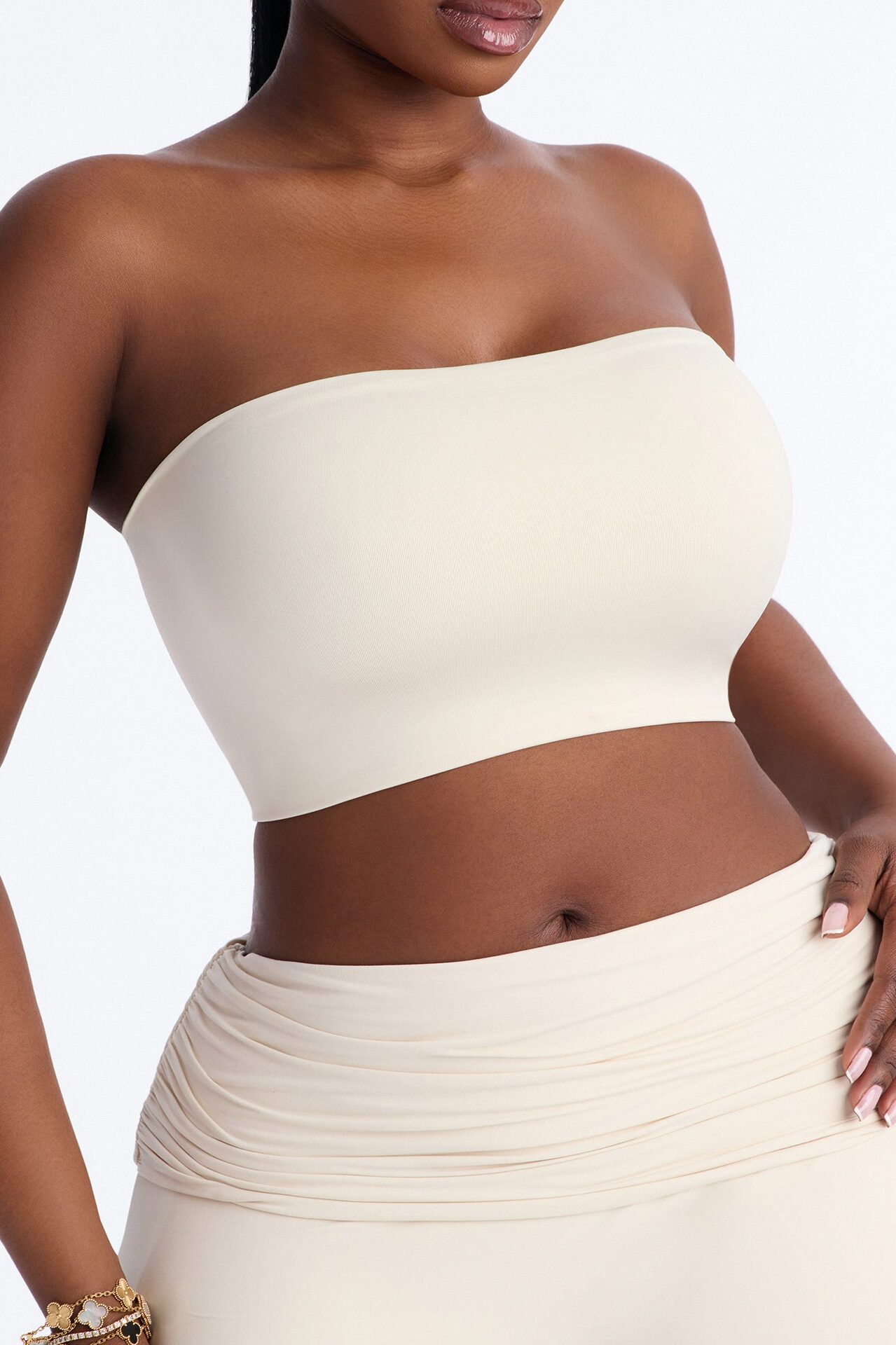 Contour Double Lined Strapless Bandeau Top - Bone