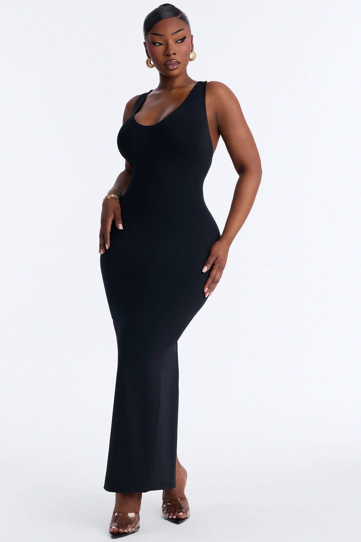 Second Skin Double Lined U Neck Racerback Maxi Dress - Black