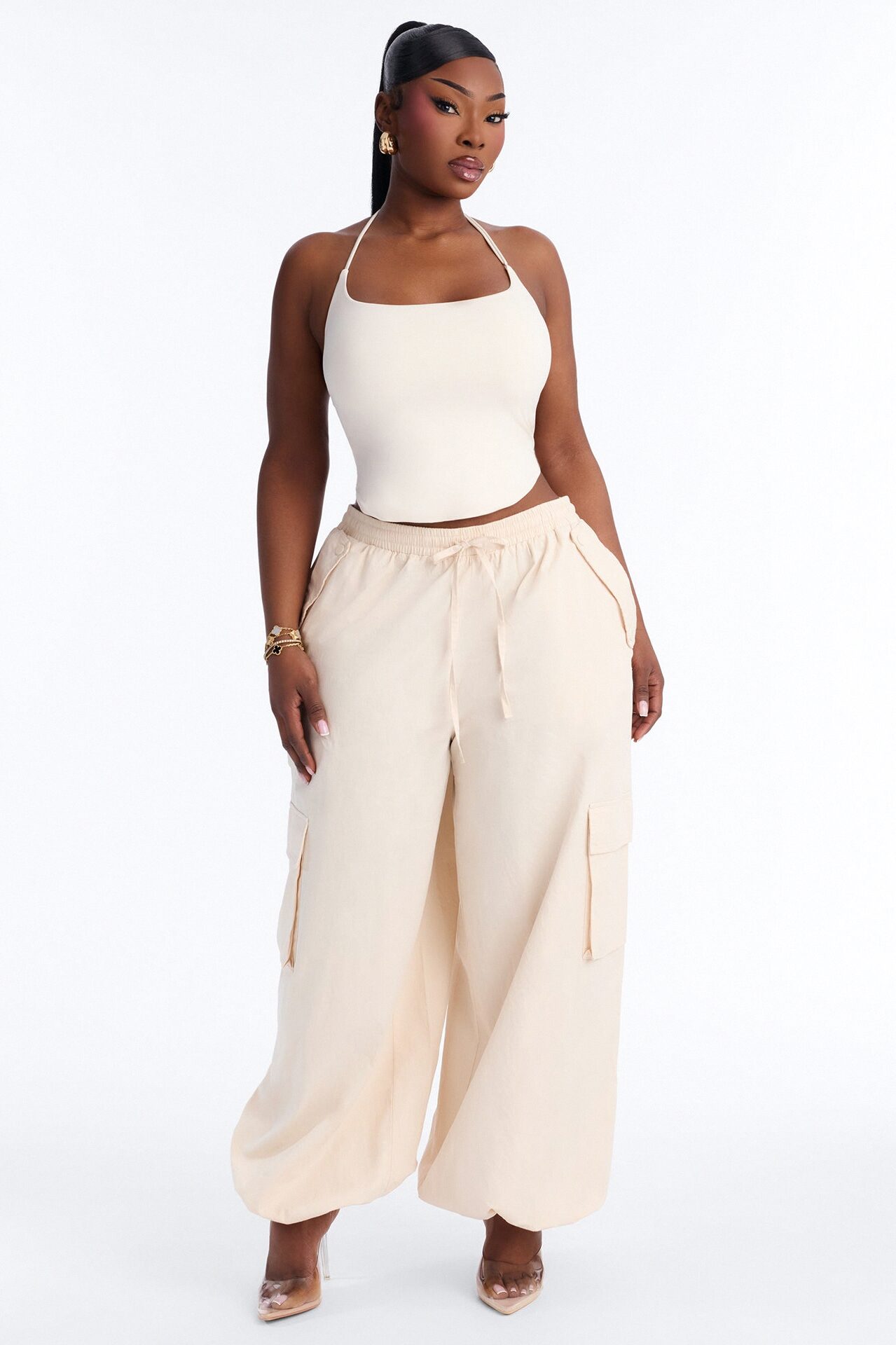 Second Skin Padded Halter Top - Bone