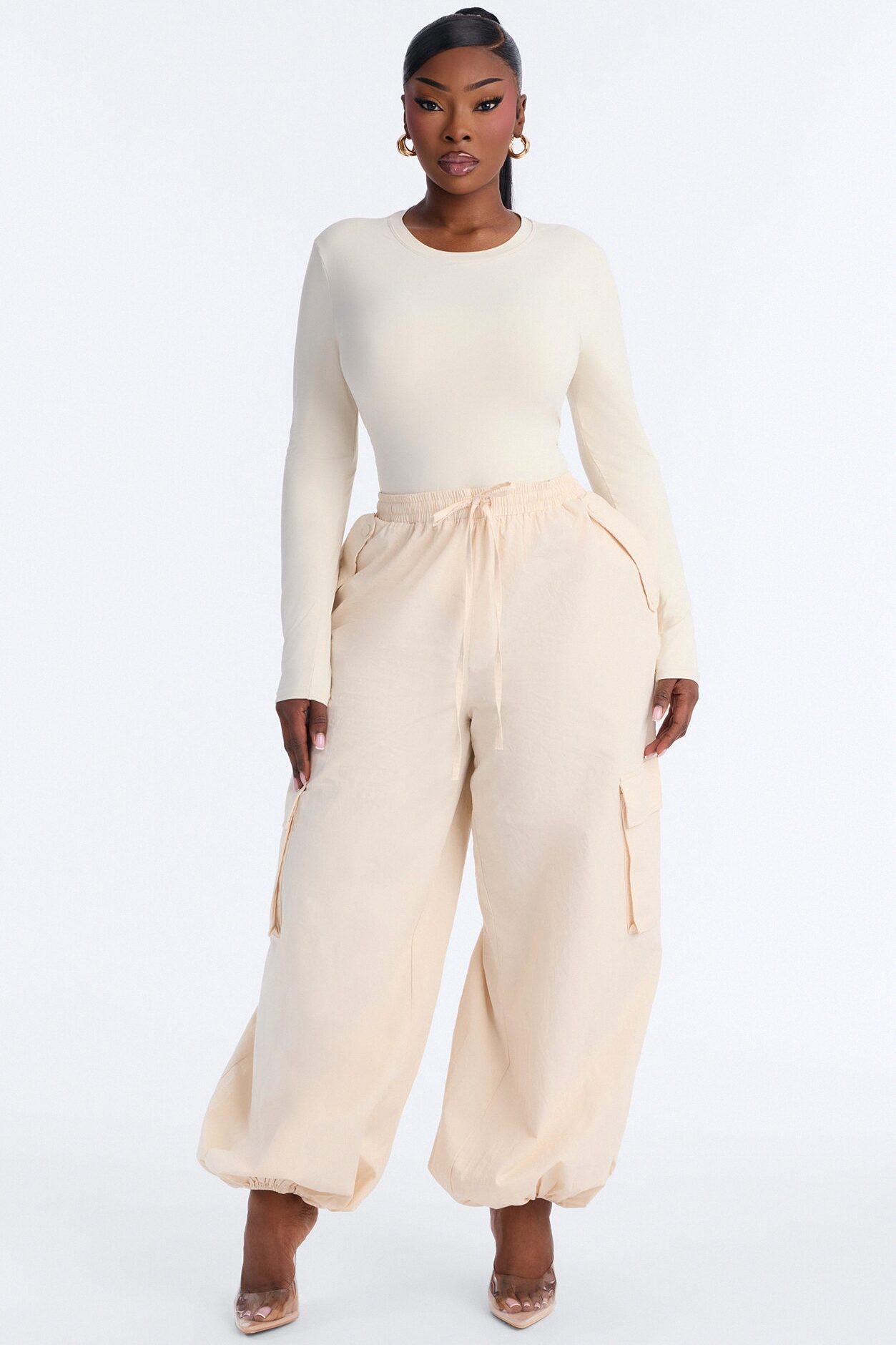Second Skin Double Lined Crew Neck Long Sleeve Bodysuit - Bone
