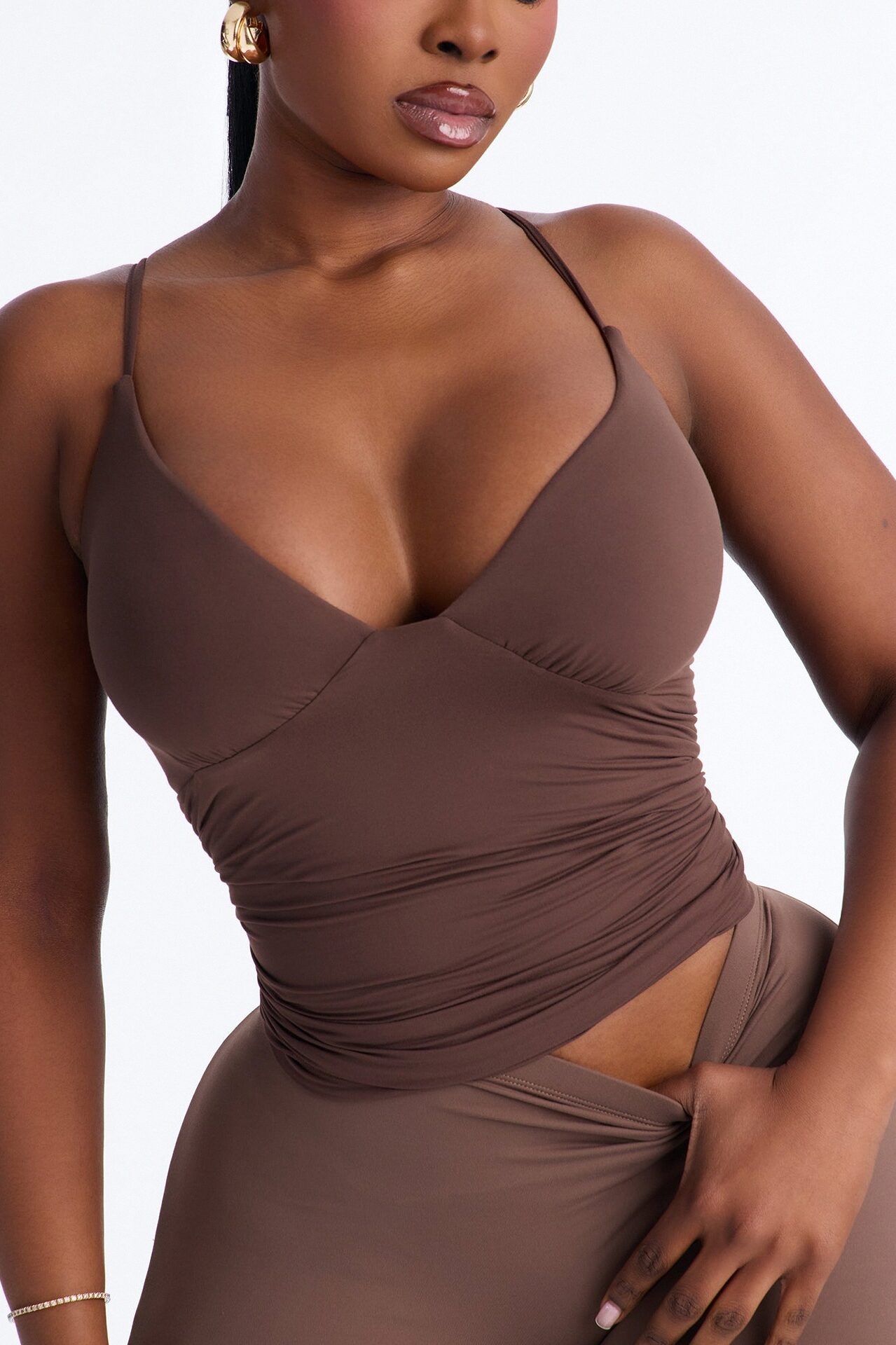 Second Skin Bra Pad V Neck Cami - Brown