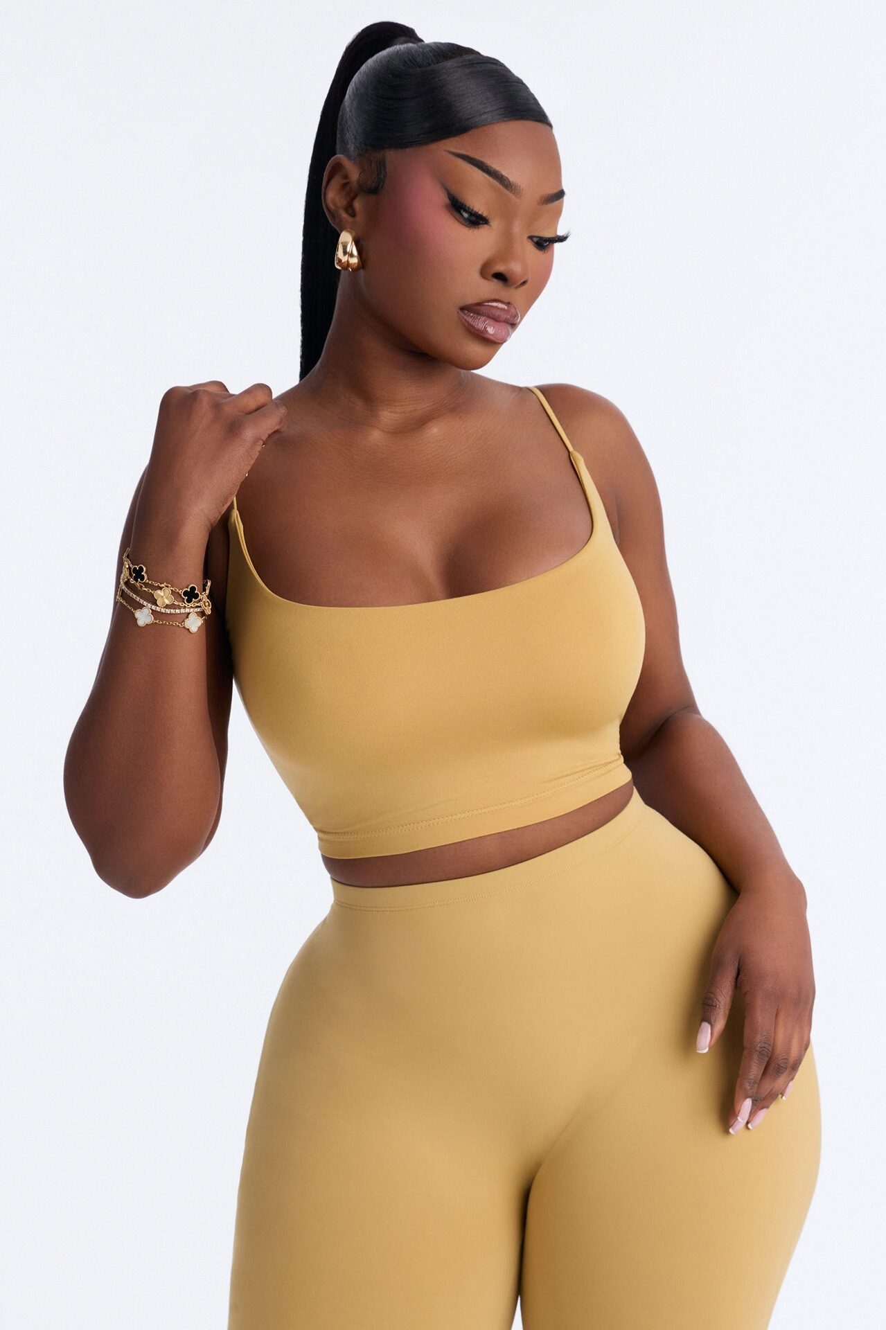 Seamless Smooth Base Layer Double Lined Cami Crop Top - Honey