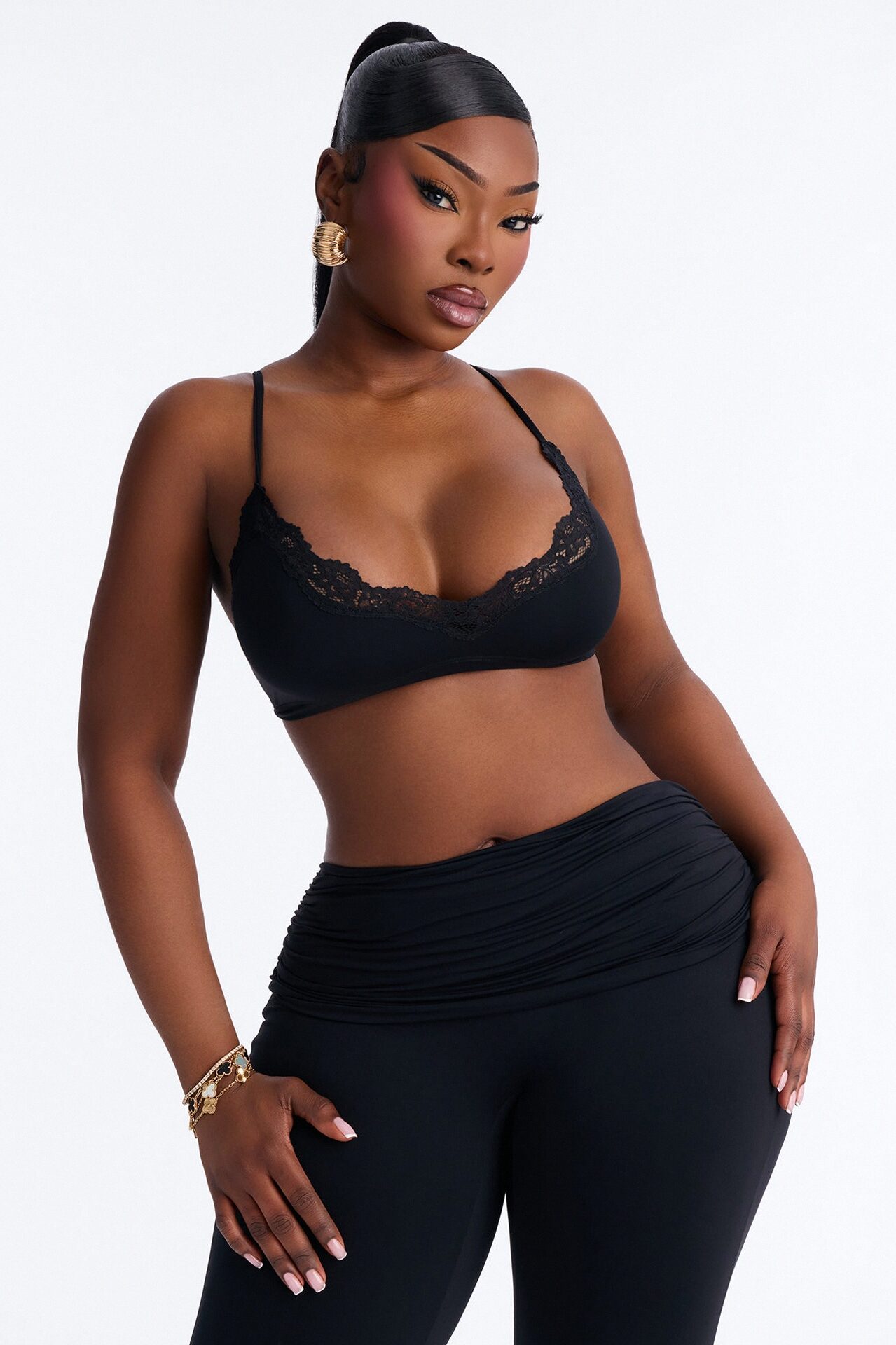 Second Skin Double Lined Lace Trim Bralette - Black