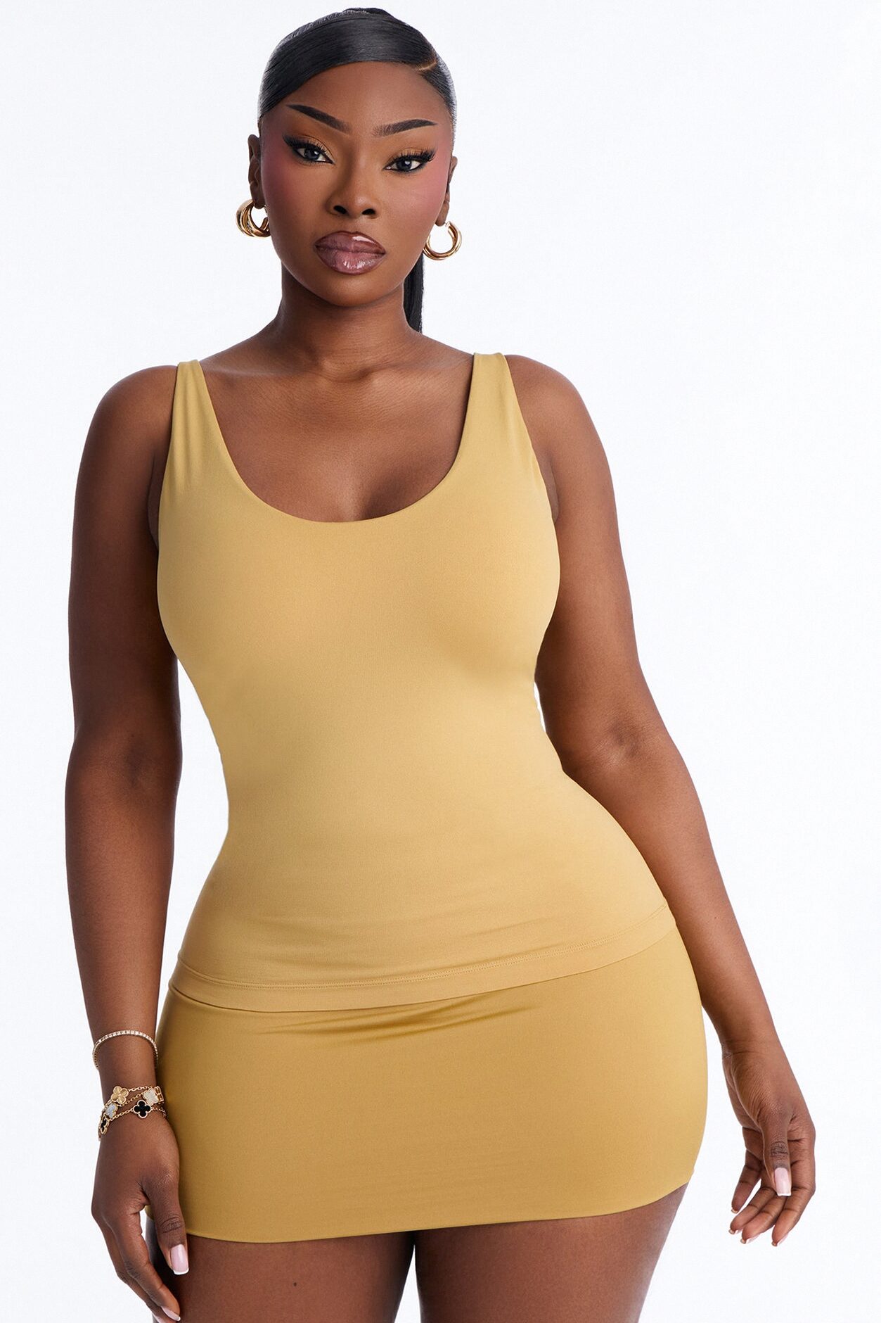 Seamless Smooth Double Lined Scoop Neck Cami Top - Honey