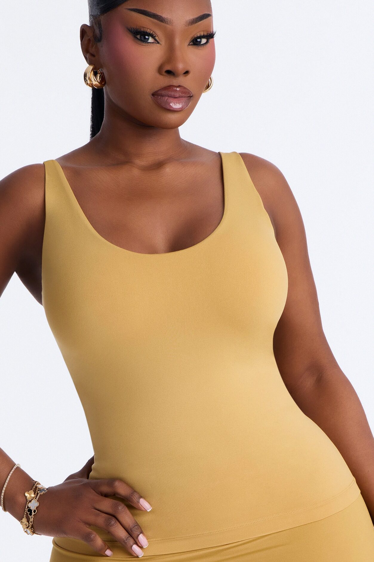 Seamless Smooth Double Lined Scoop Neck Cami Top - Honey