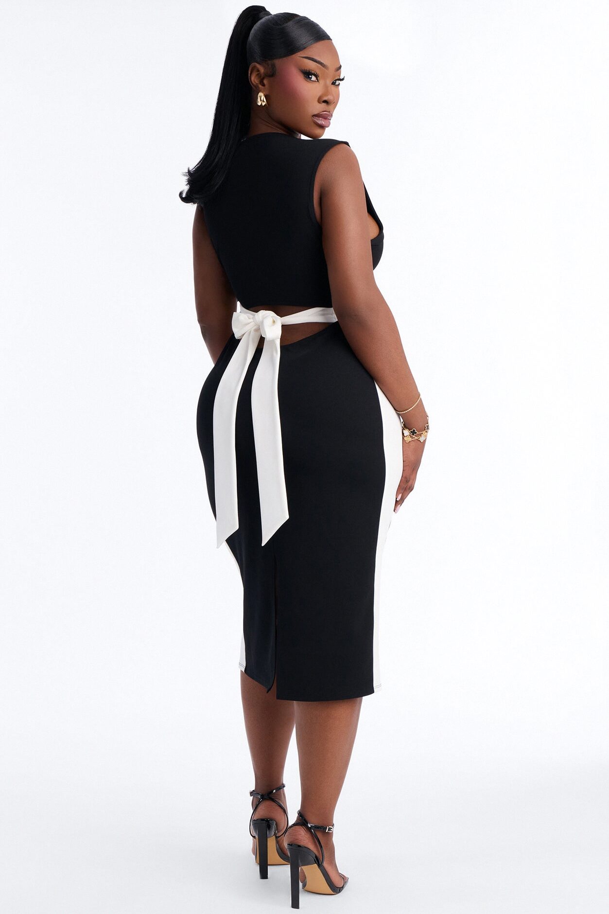 Margot Contrast Bow Midi Dress - Black/White