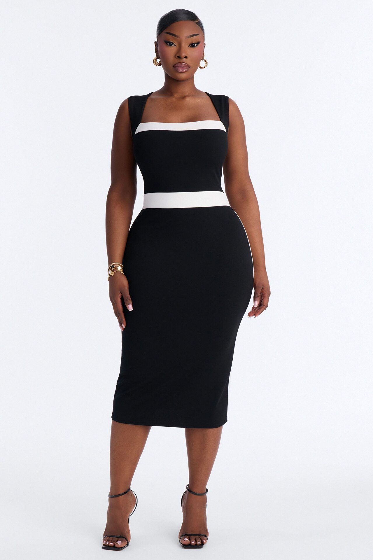 Margot Contrast Bow Midi Dress - Black/White