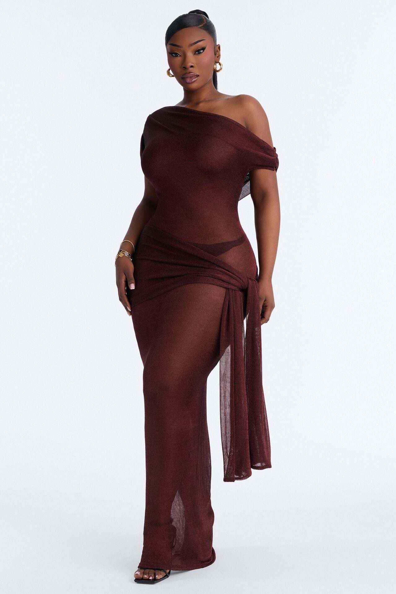 Heartbreaker Metallic Knit Maxi Dress - Wine