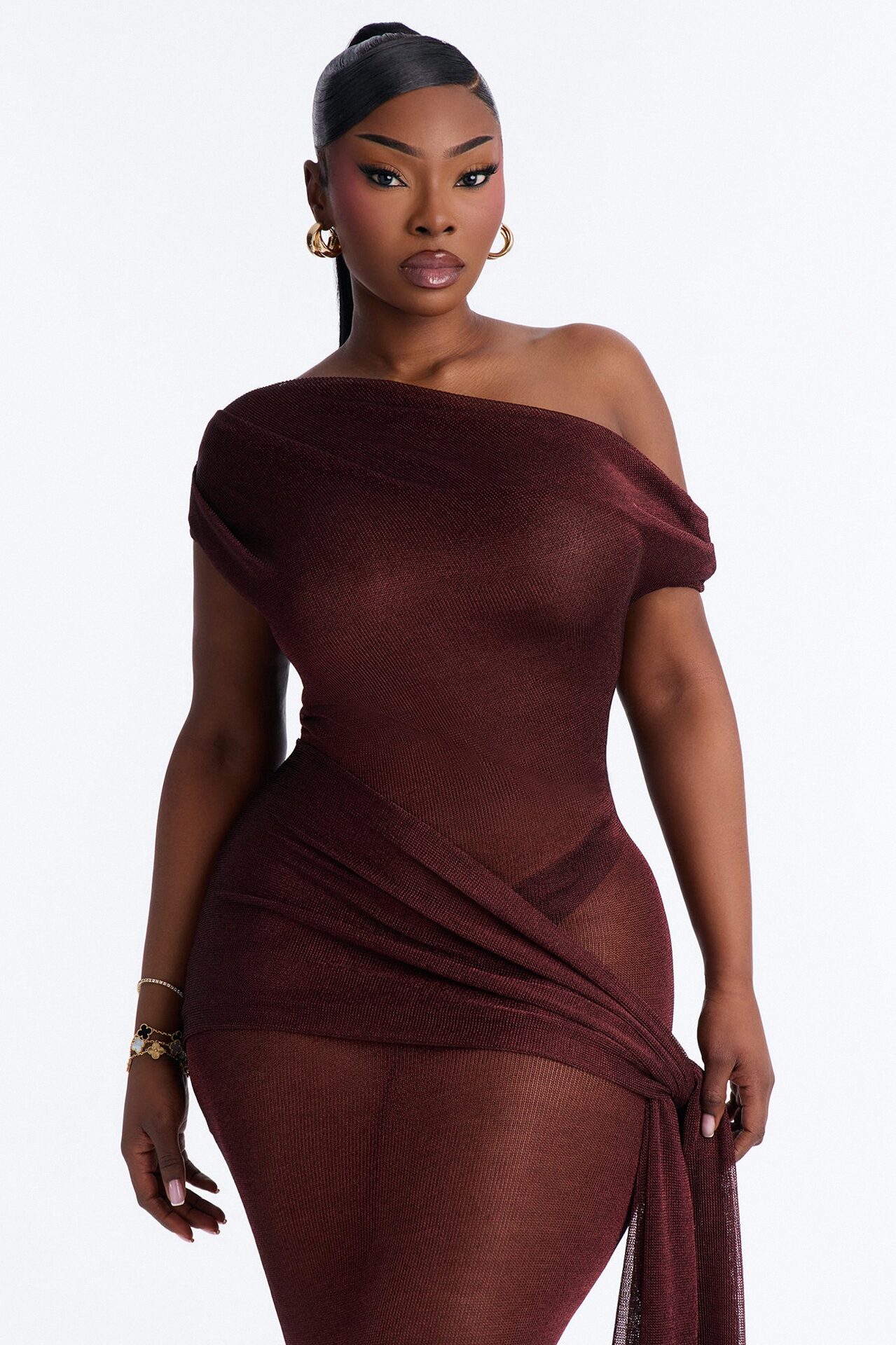 Heartbreaker Metallic Knit Maxi Dress - Wine