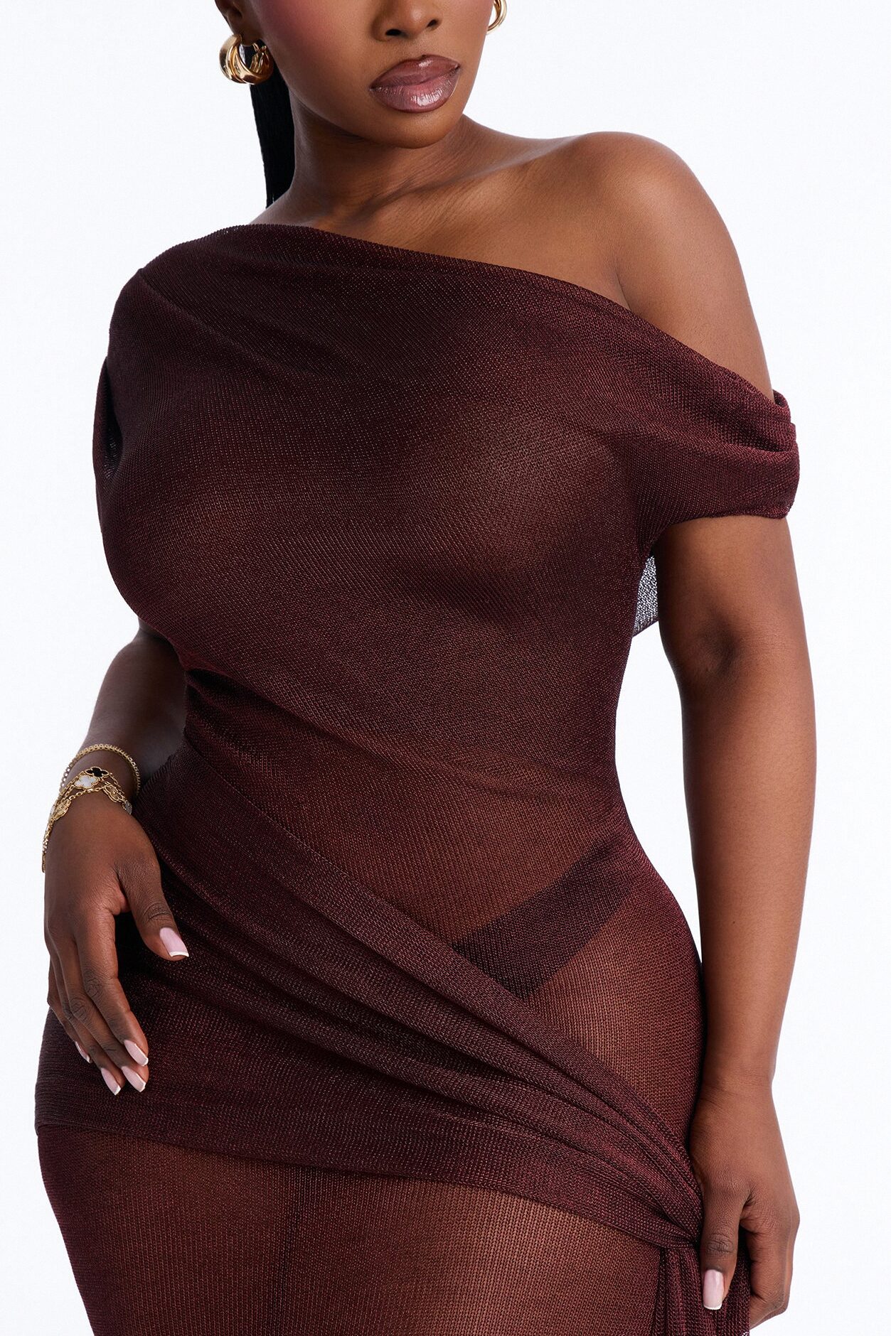 Heartbreaker Metallic Knit Maxi Dress - Wine