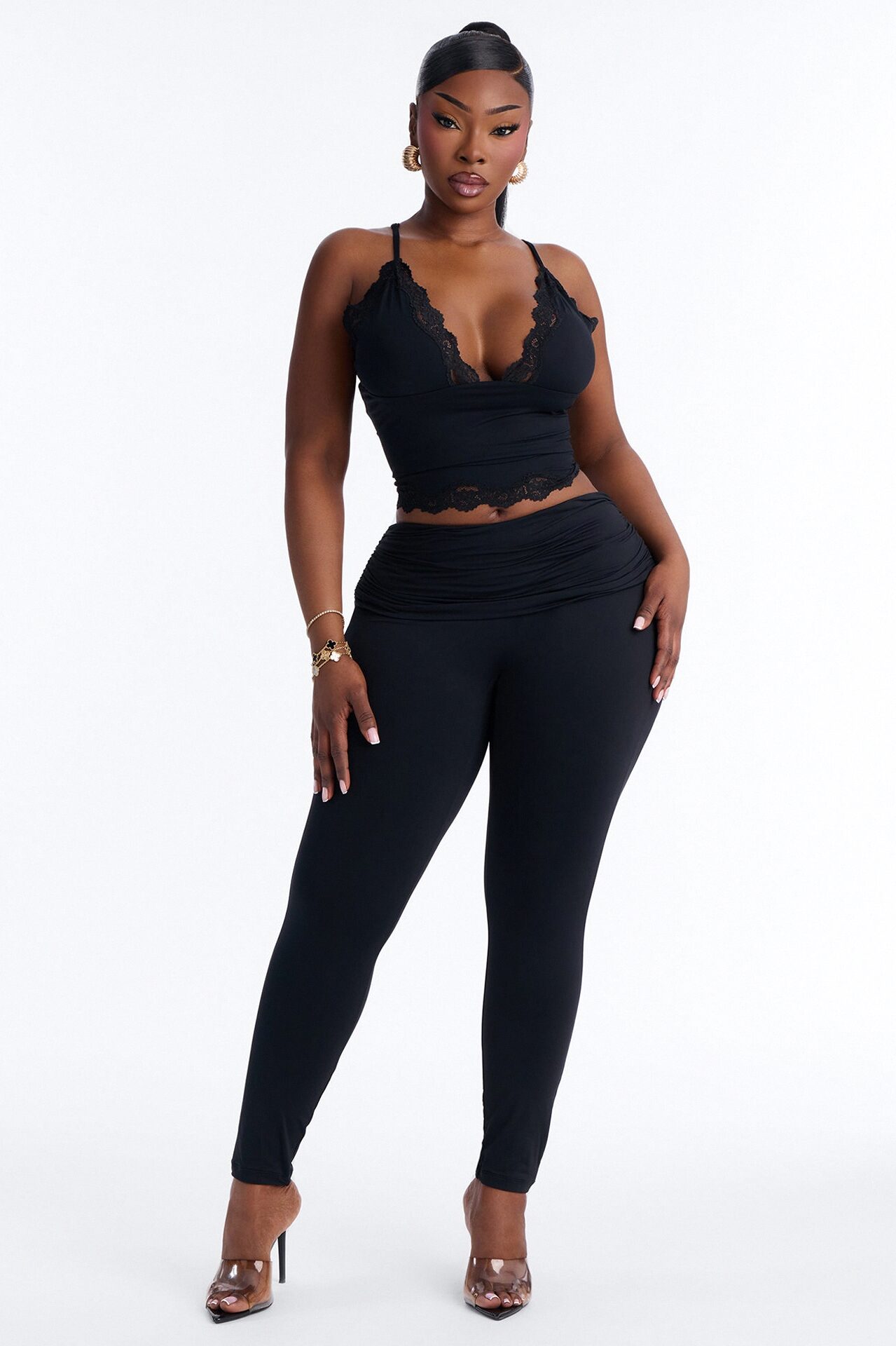 Second Skin Double Lined Lace Trim Cami Top - Black