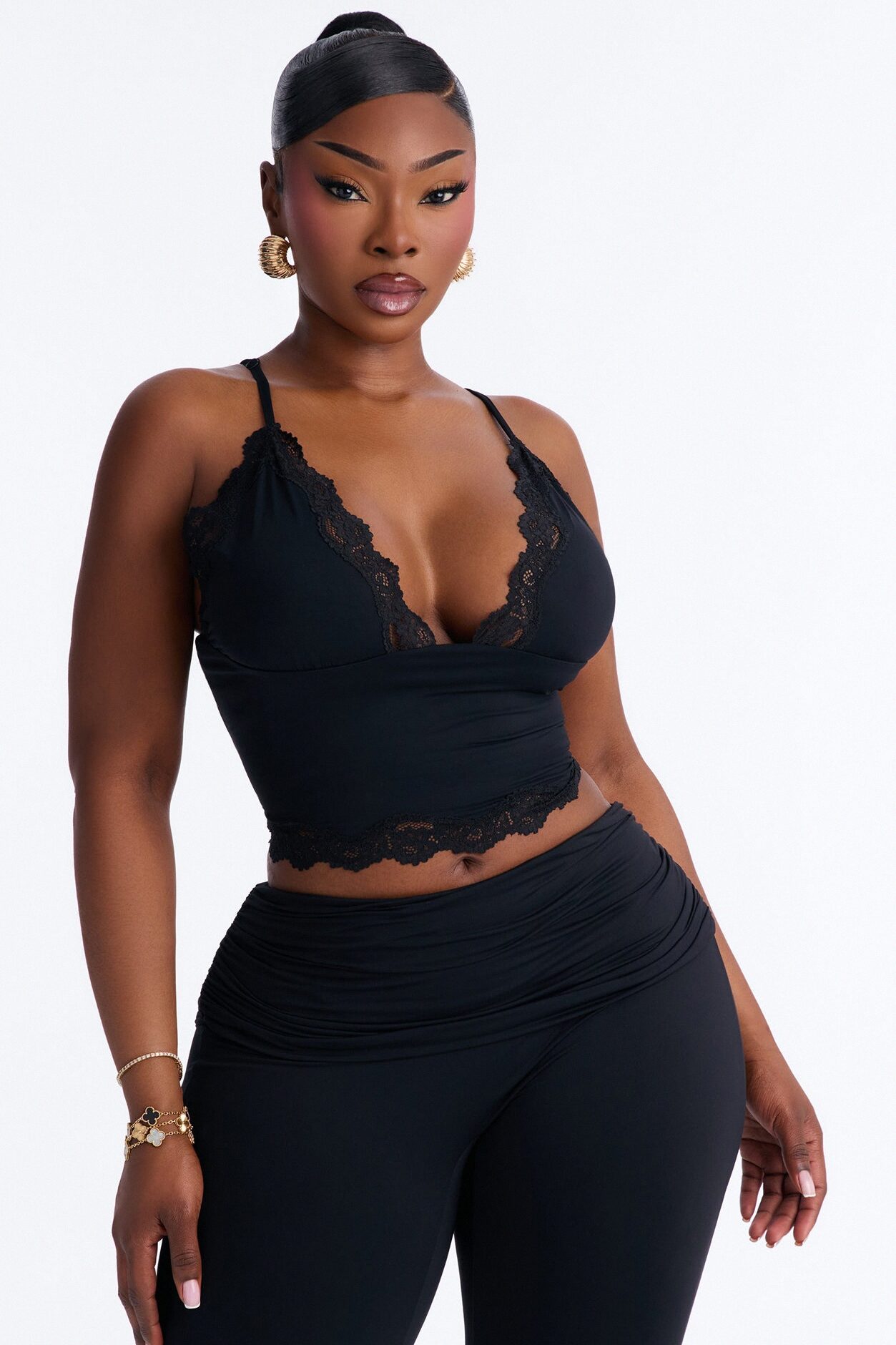 Second Skin Double Lined Lace Trim Cami Top - Black