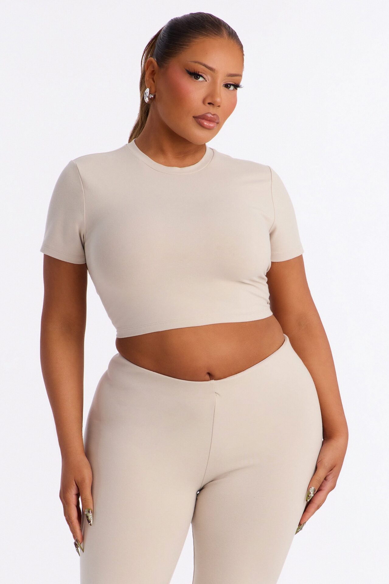 Quinn Short Sleeve Super Cropped Tee - Stone