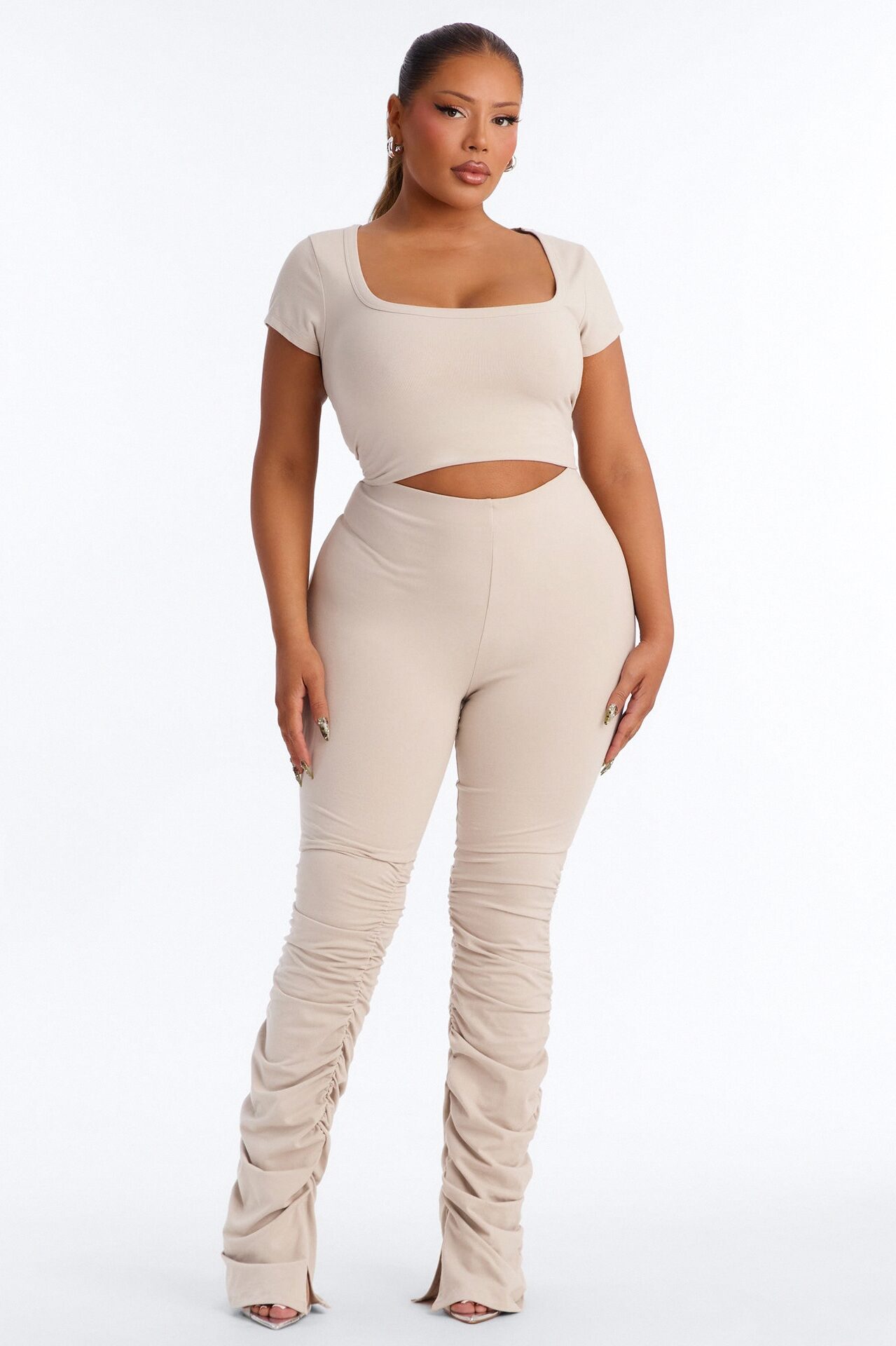 Quinn Low Neck Cap Sleeve Top - Stone