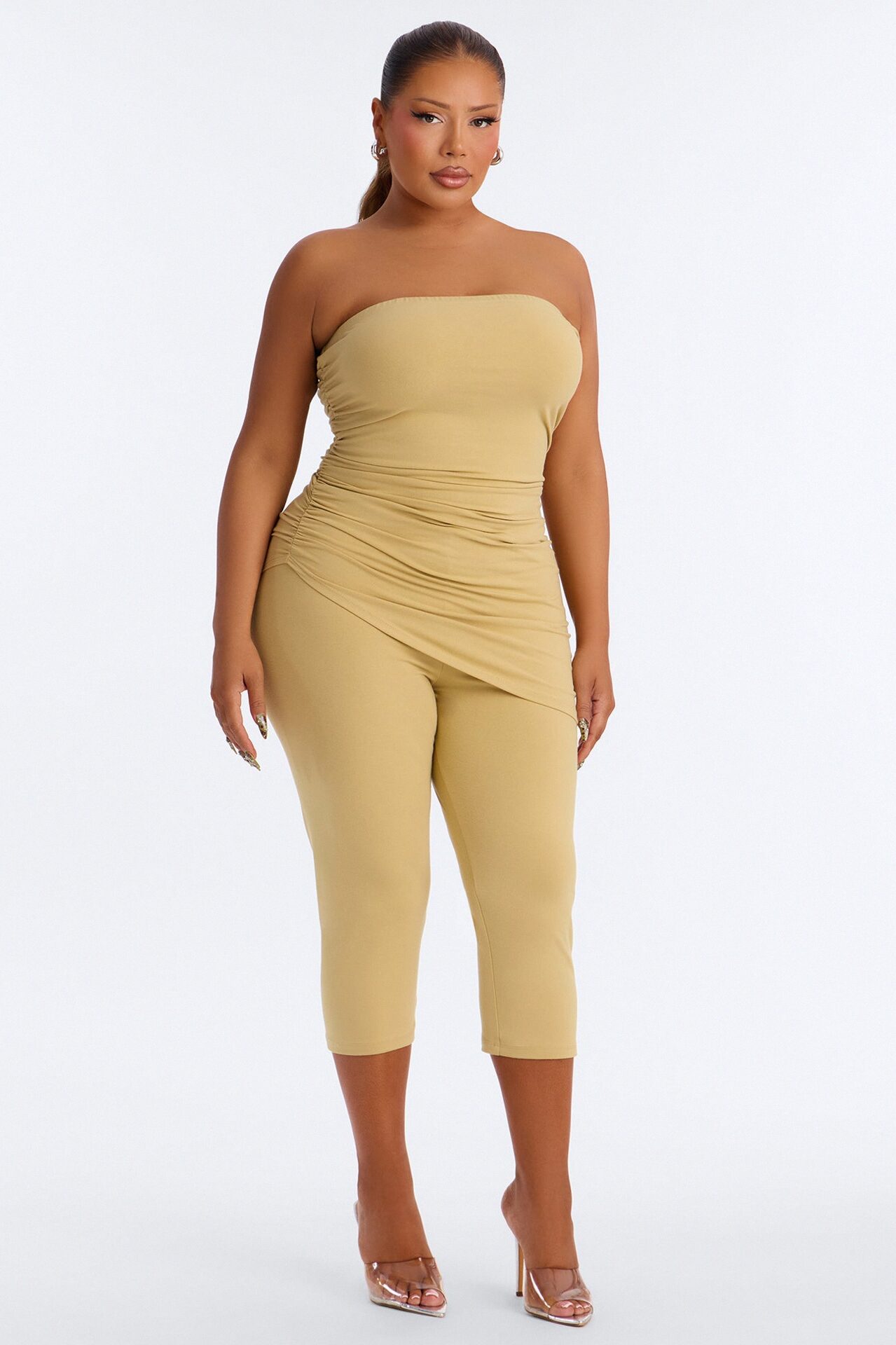 Quinn Asymmetrical Ruched Tube Top - Honey