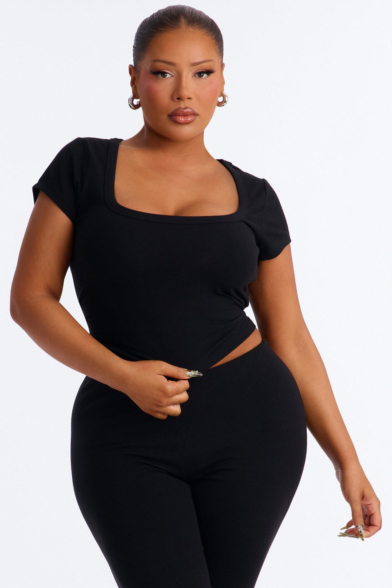 Quinn Low Neck Cap Sleeve Top - Black