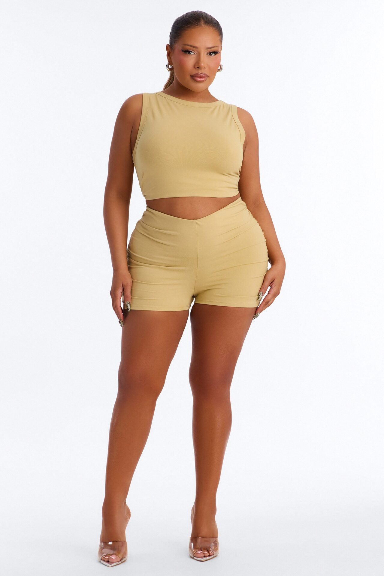 Quinn Low Rise Side Ruched Micro Short - Honey