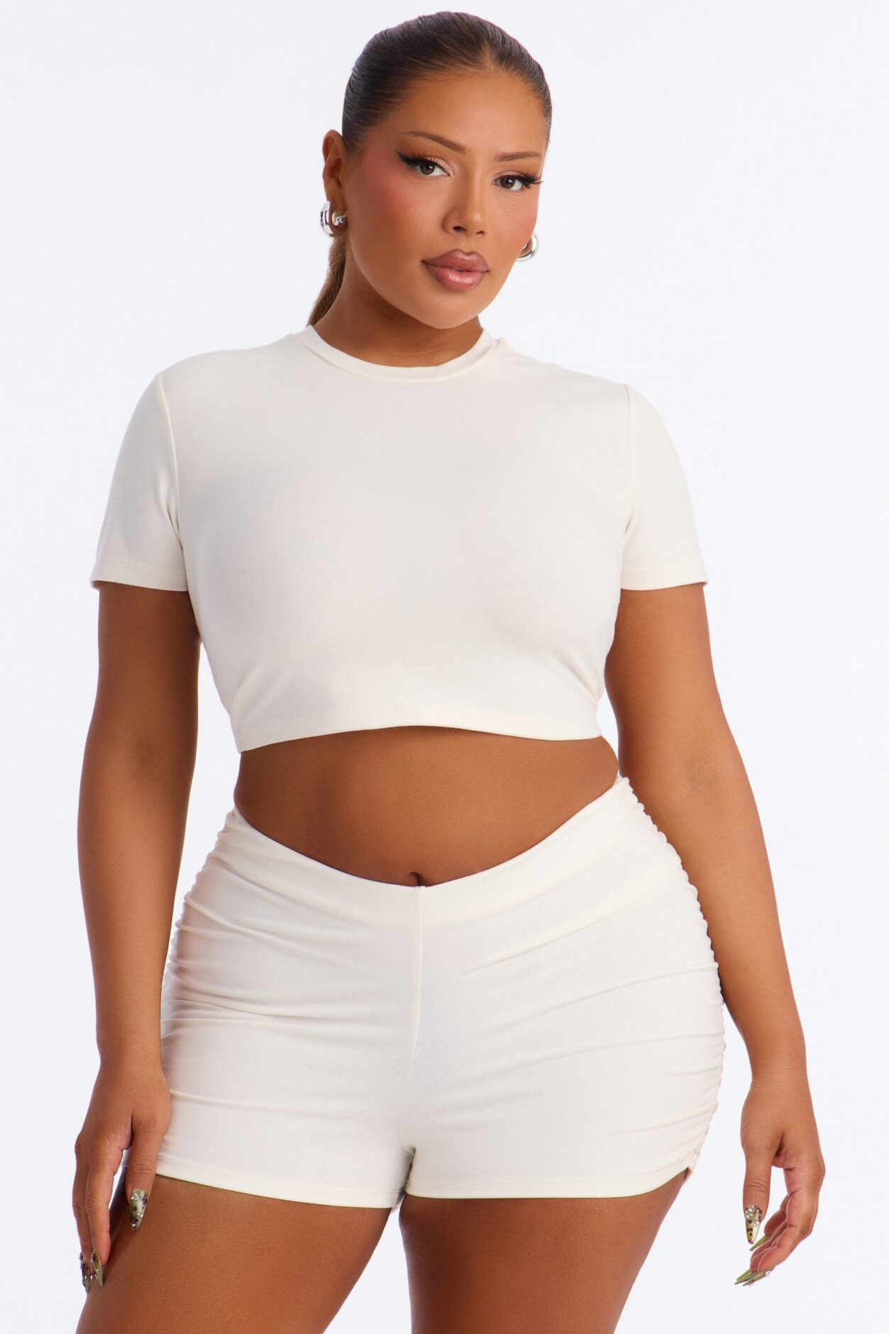 Quinn Short Sleeve Super Cropped Tee - Cream