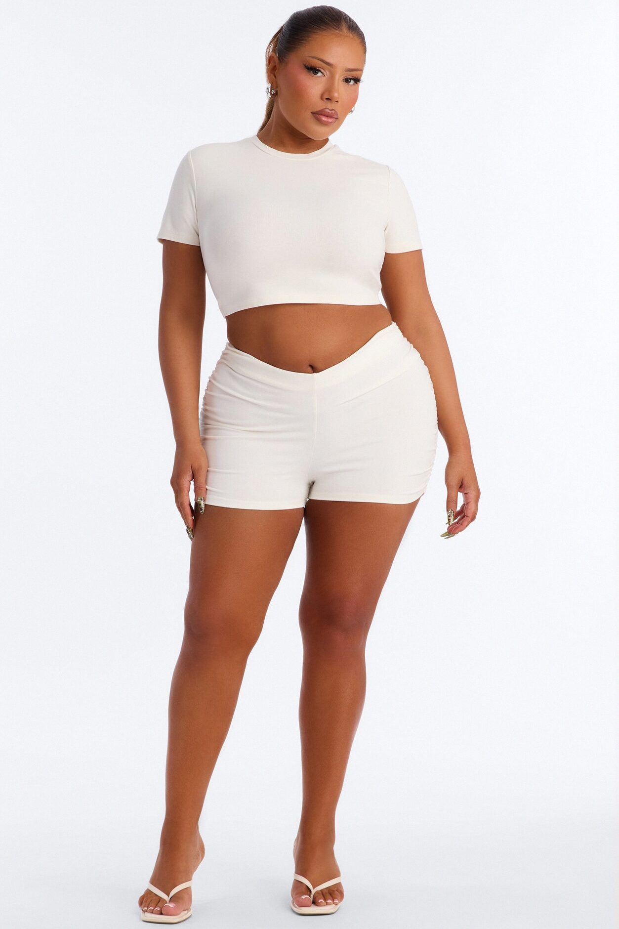 Quinn Low Rise Side Ruched Micro Short - Cream