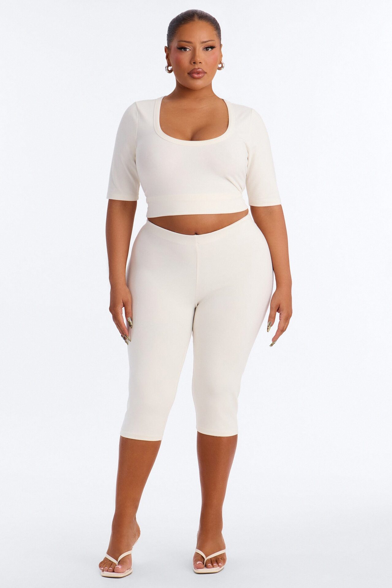 Quinn 3/4 Sleeve Scoop Neck Top - Cream