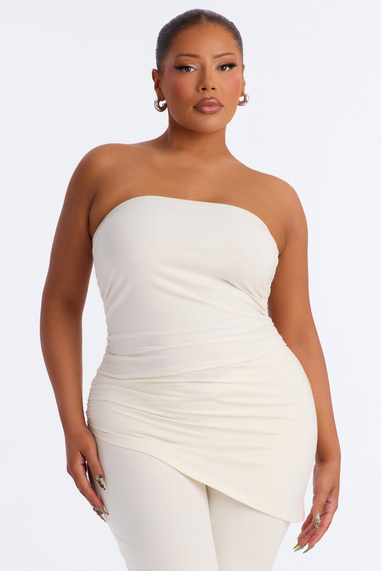 Quinn Asymmetrical Ruched Tube Top - Cream