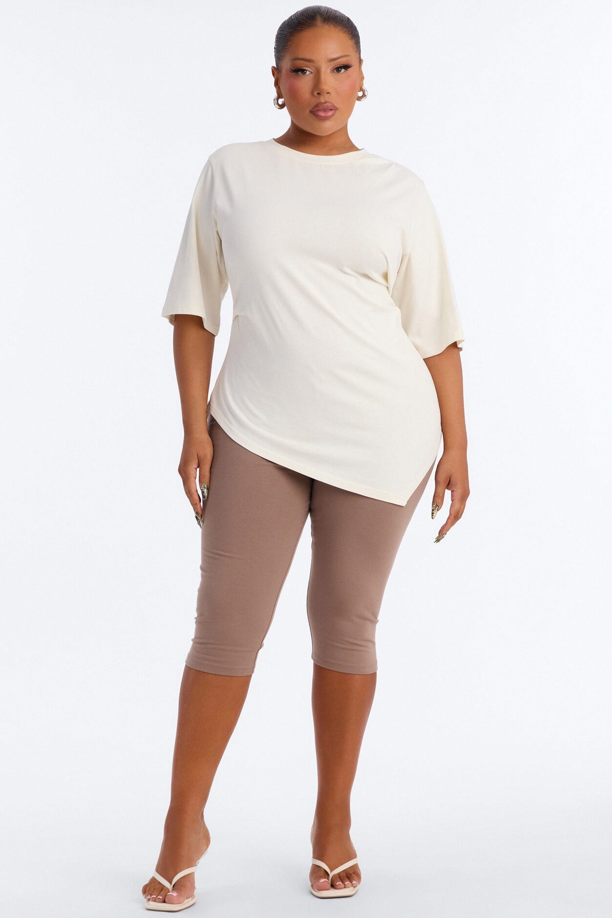 Mila Cinched Waist Asymmetrical T-Shirt - Cream