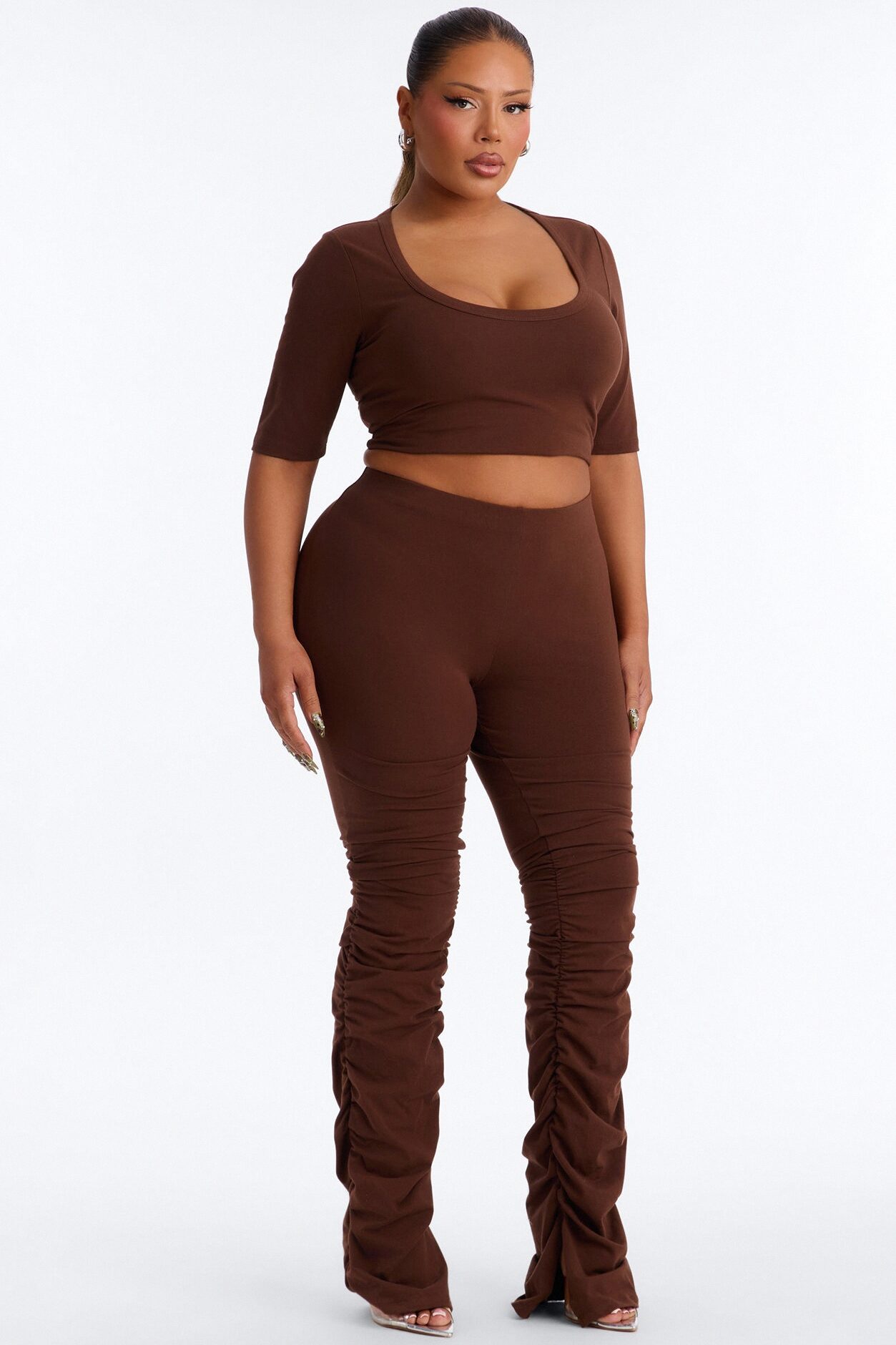 Quinn 3/4 Sleeve Scoop Neck Top - Brown